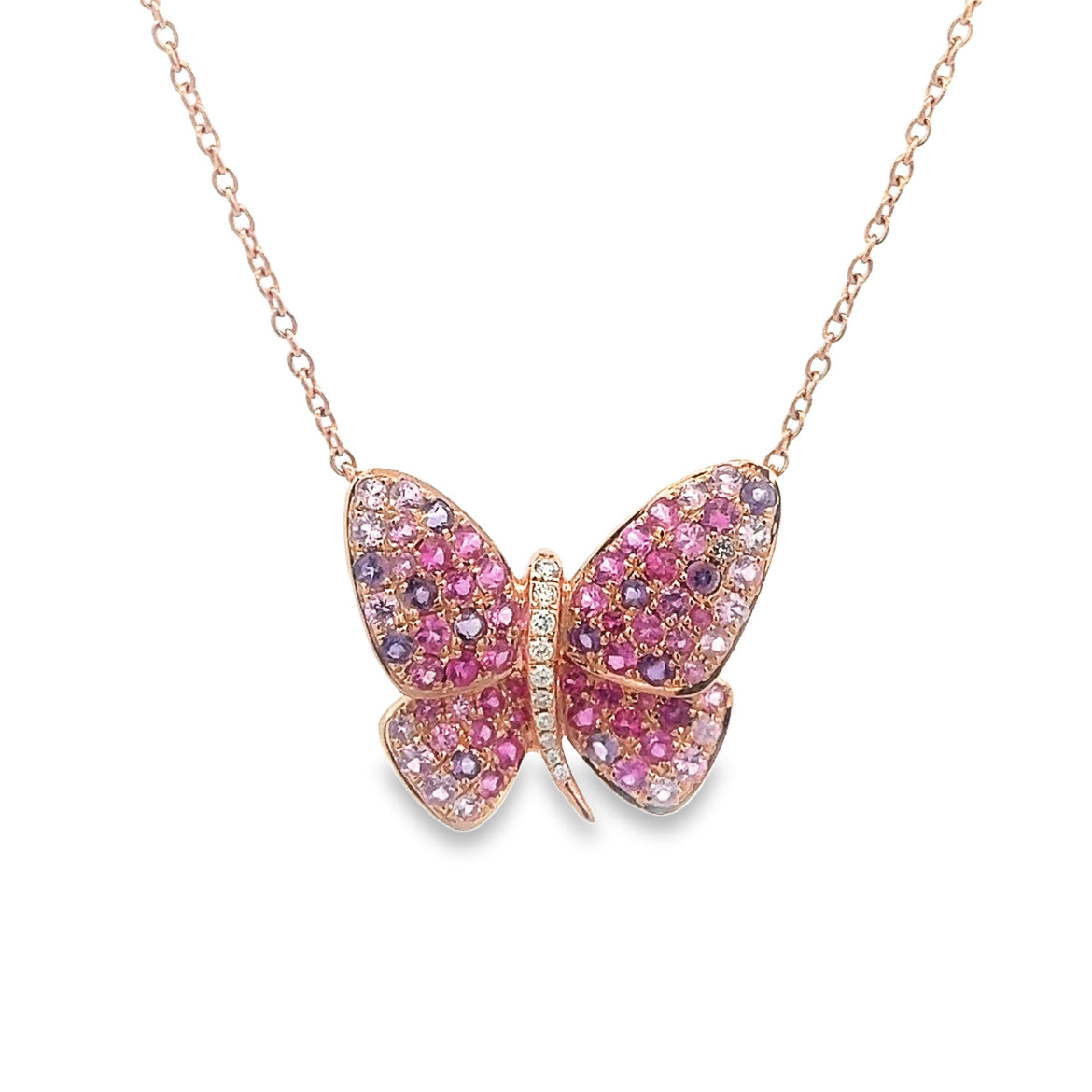 18K ROSE GOLD BUTTERFLY NECKLACE WITH PINK SAPPHIRE