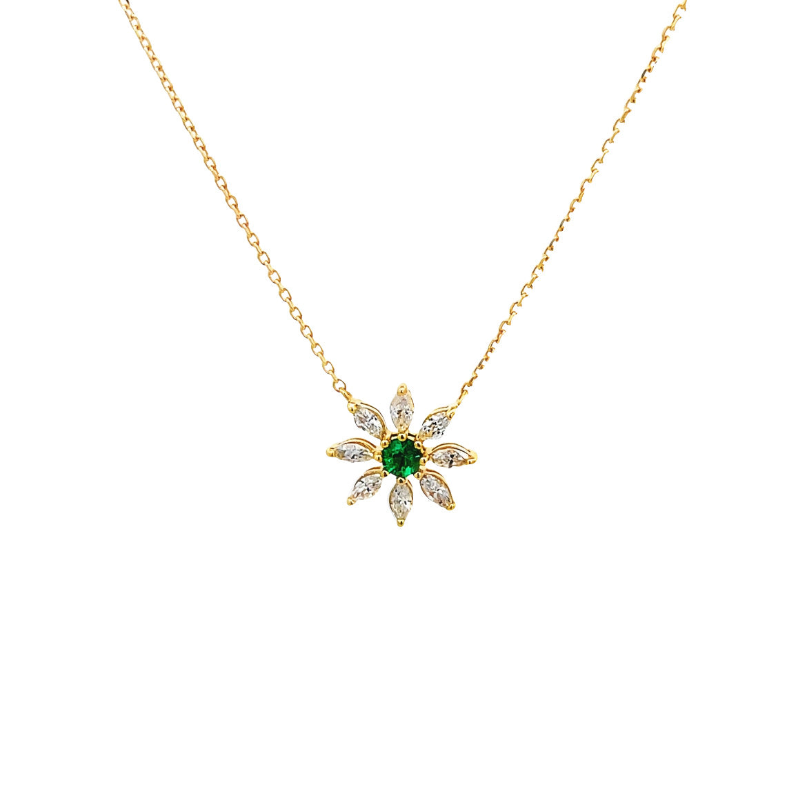 D0.33CT 18KY FLOWER PENDANT NECKLACE EM0.08CT