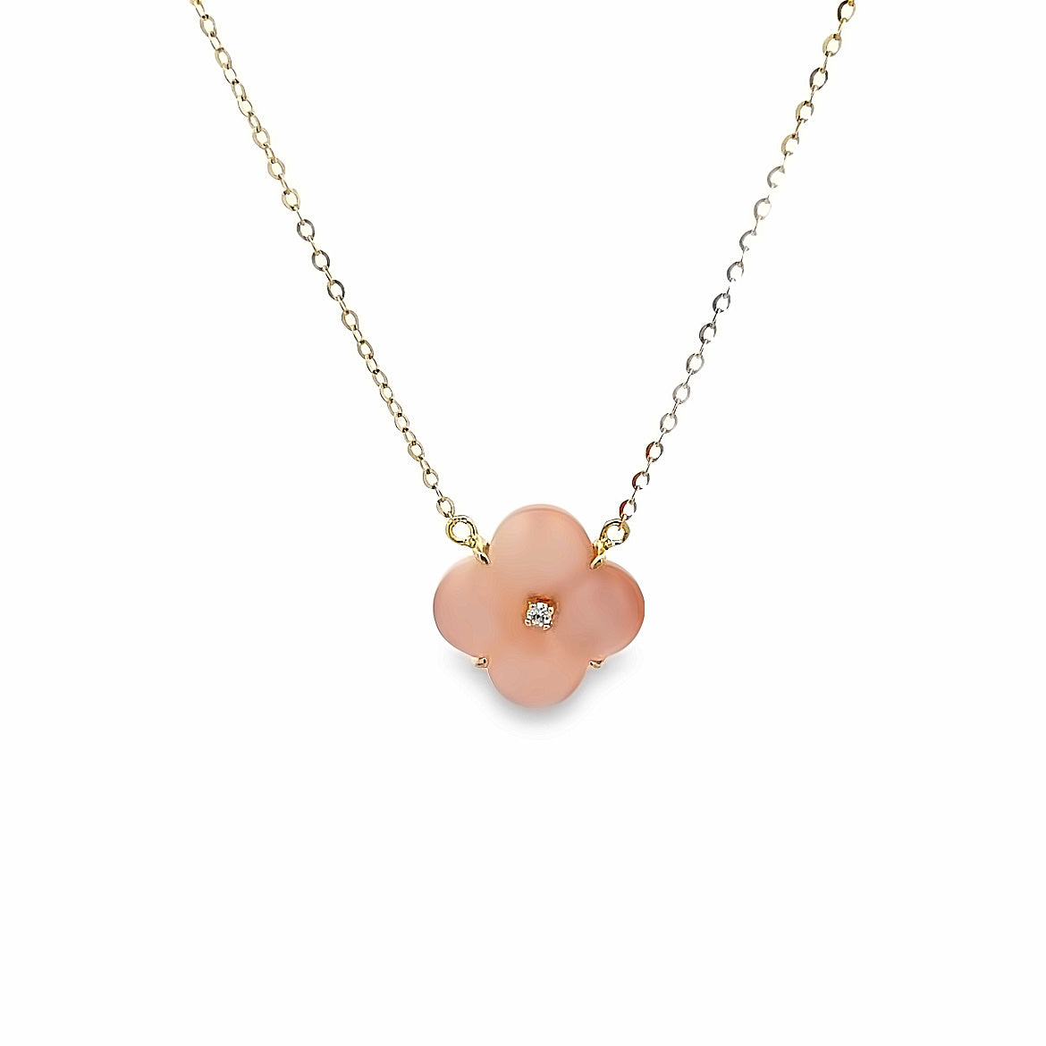 18K GOLD FLOWER MEDIUM NECKLACE WITH PINK MOTHER OF PEARL