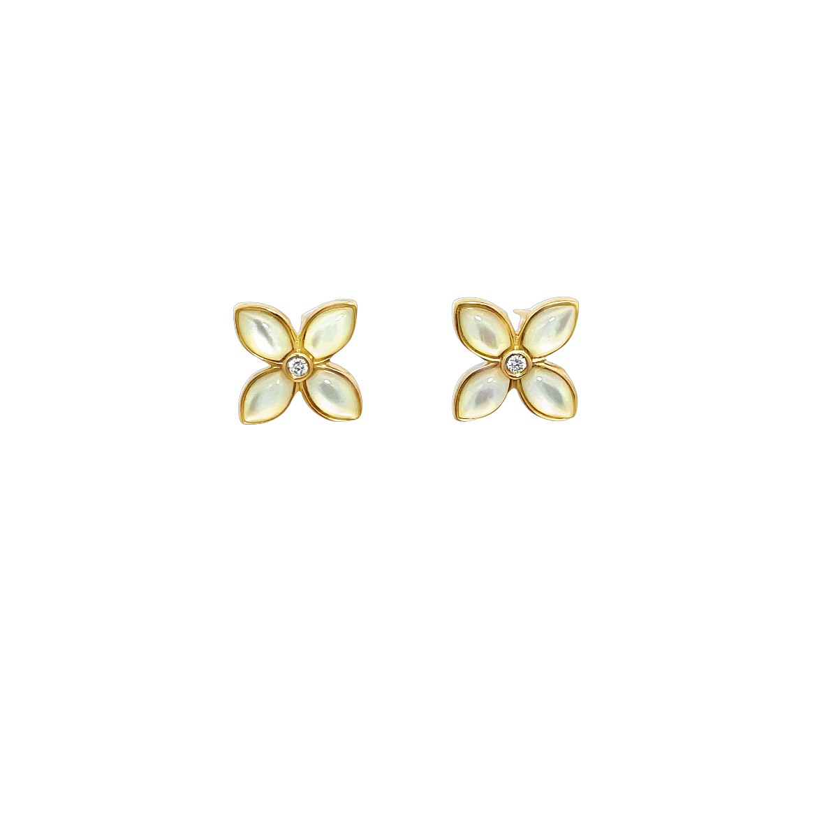 18K GOLD FLOWER EARRINGS WITH MOTHER OF PEARL
