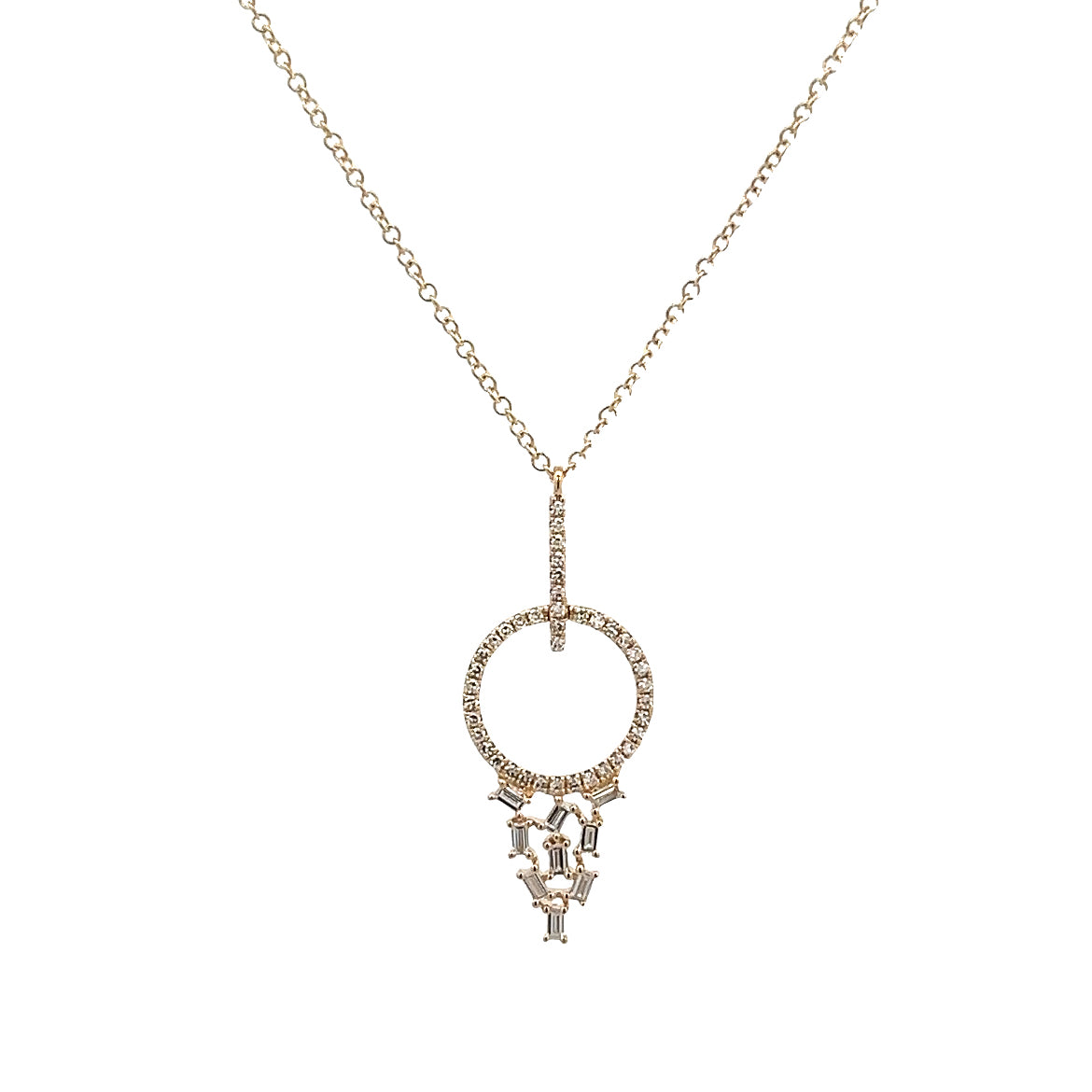 D0.27CT 14KY CIRCLES LARIAT BAGUETTE NECKLACE
