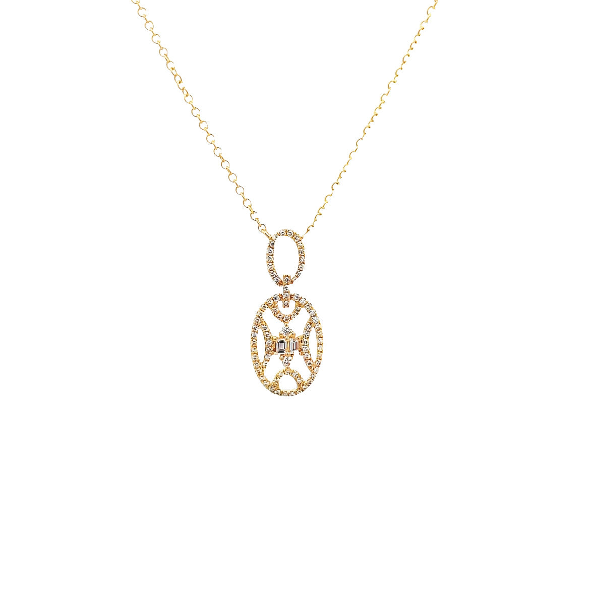 D0.25CT 14KY OVAL AND BAGUETTE NECKLACE