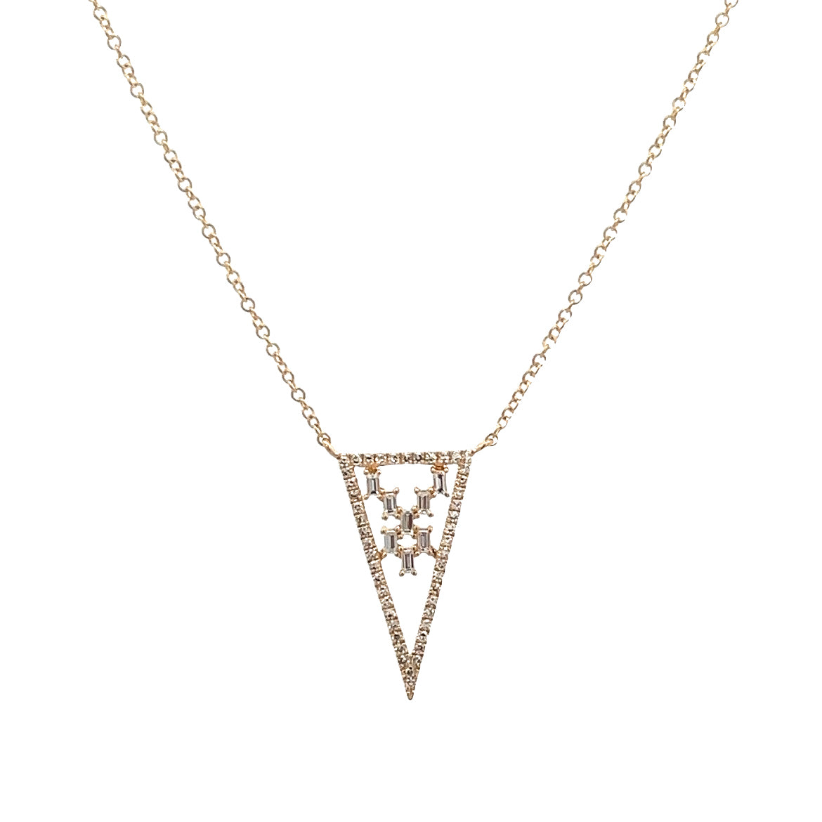 D0.27CT 14KY TRIANGLE WITH BAGUETTE IN THE CENTER NECKLACE