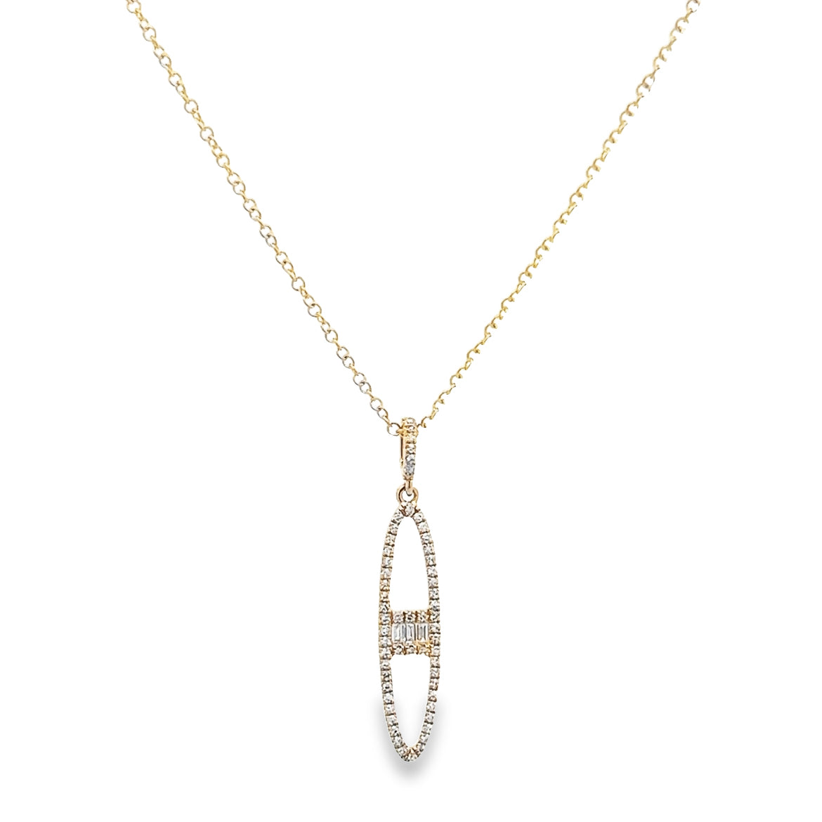 14K GOLD OVAL NECKLACE WITH BAGUETTE DIAMOND