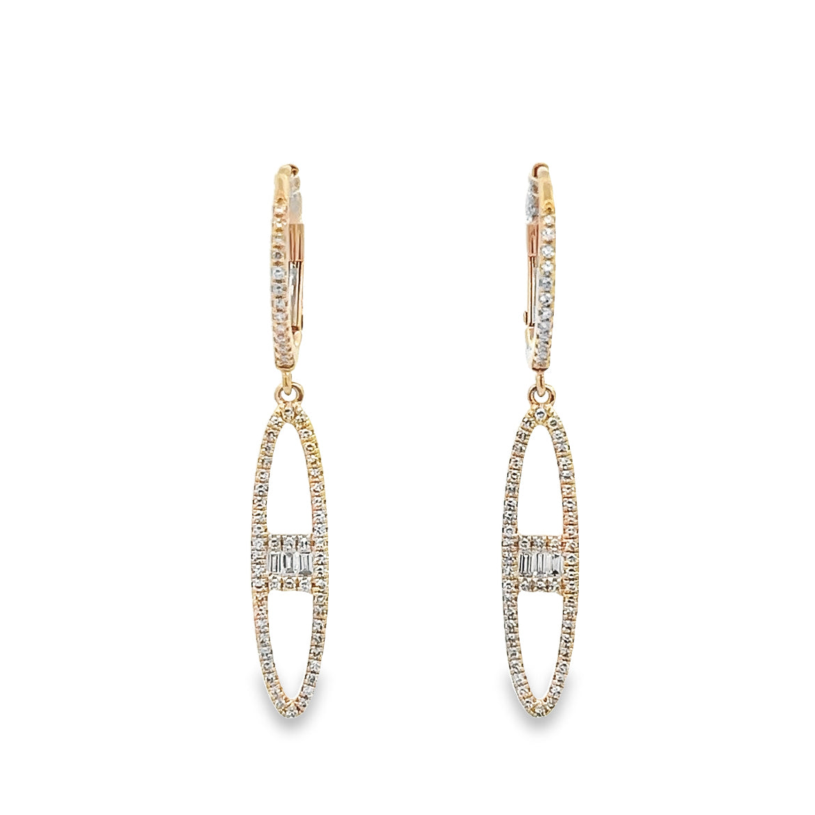 D0.37CT 14KY OVAL WITH BAGUETTE EARRING