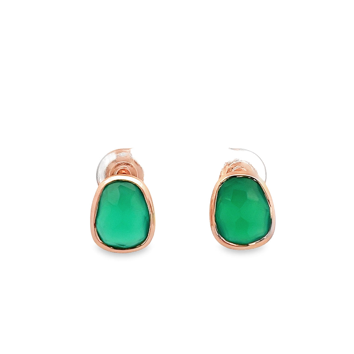 IRREGULAR BEZEL ONYX GREEN EARRINGS SET 925 ROSE GOLD PLATED