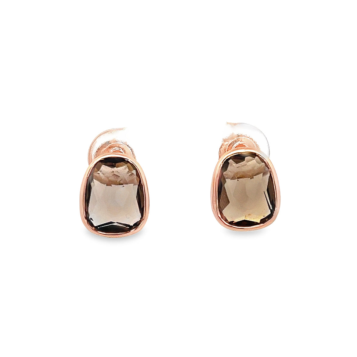IRREGULAR SMOKY QUARTZ EARRINGS SET IN 925 SILVER ROSE GOLD