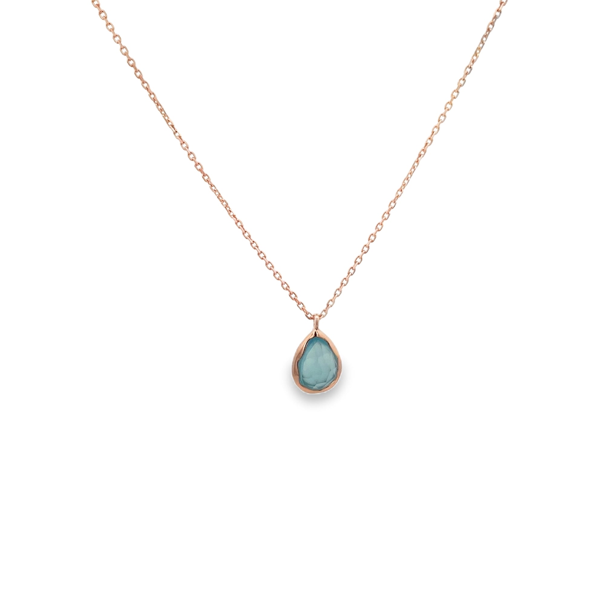 925RG PEAR SHAPE BEZEL PENDANT CHALCEDONY BLUE TREATED NECKLACE