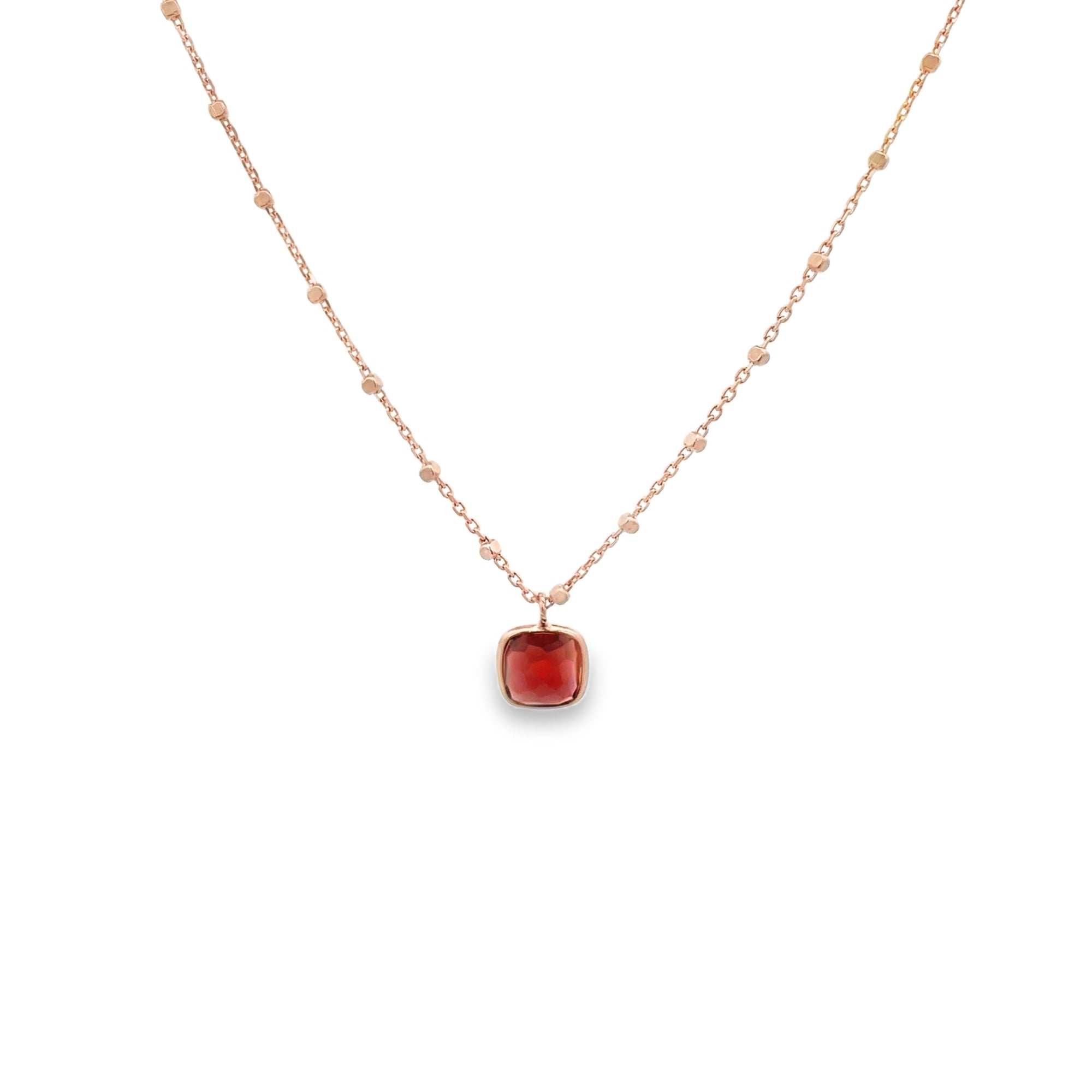 925RG CUSHION SHAPE BEZEL PENDANT GARNET NECKLACE