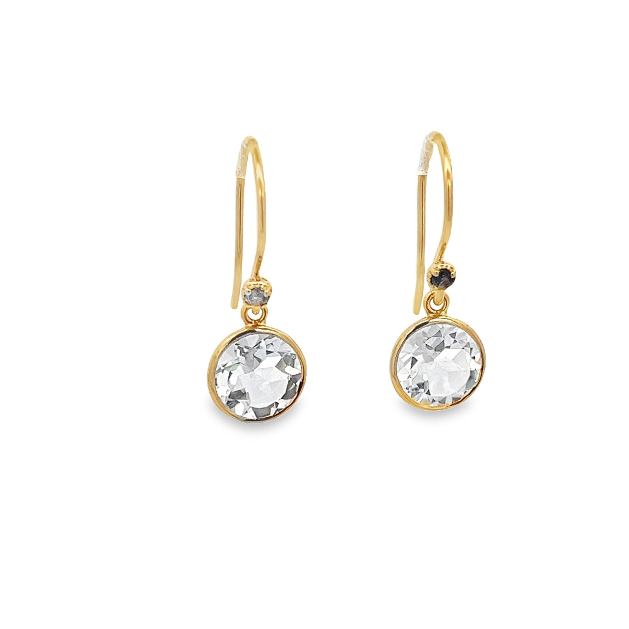 CRYSTAL BEZEL WITH IOLITE DROP EARRINGS SET IN 925 GOLD PLATED
