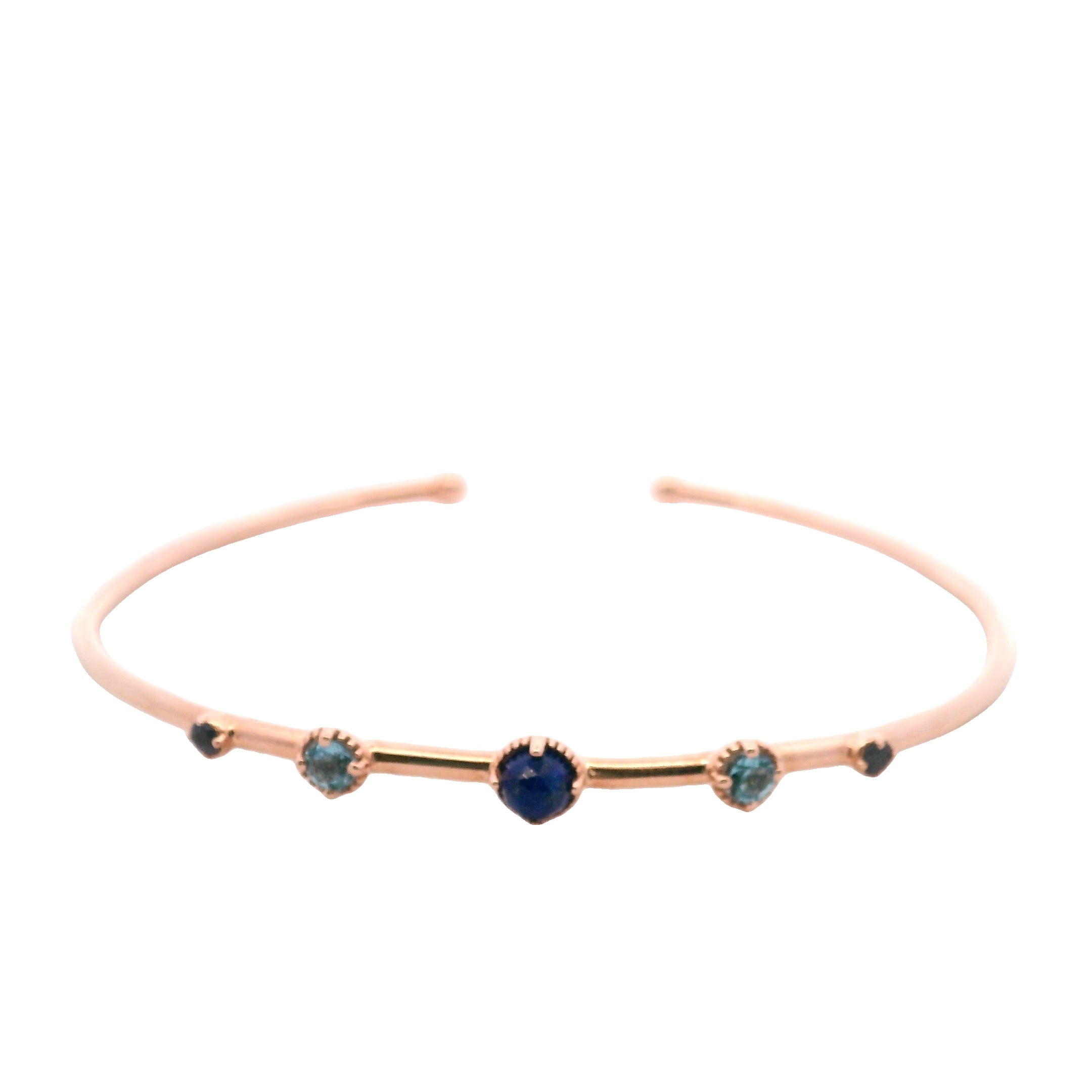 925SL OPEN CUFF FIVE STONE LAPIS LAZULI TOPAZ BLUE IOLITE BANGLE