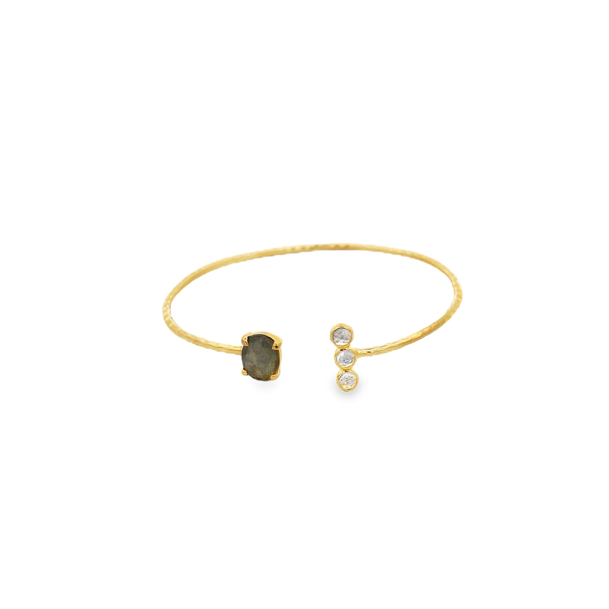 925YG OPEN CUFF STONE LABRODORITE MOONSTONE RAINBOW BANGLE
