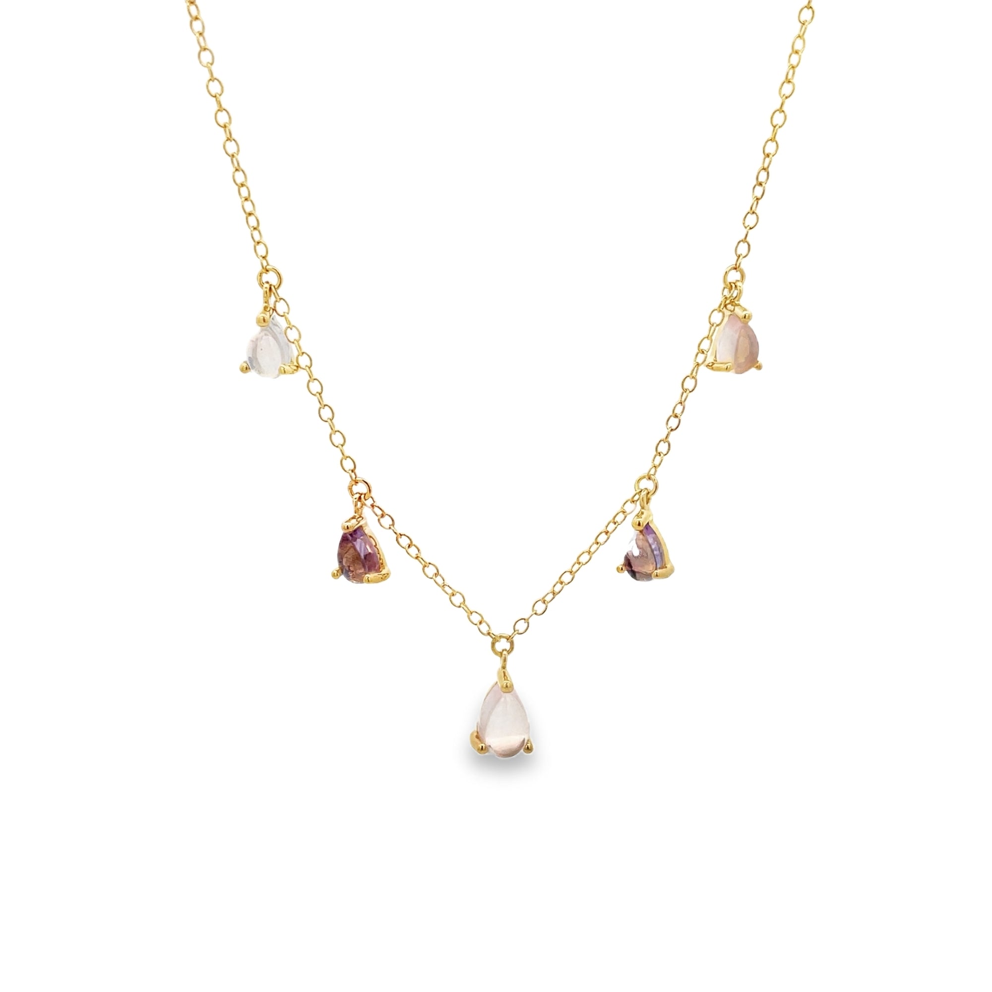 AMETHYST AND ROSE QUARTZ DROP NECKLACE SET IN 925 GOLD PLATED
