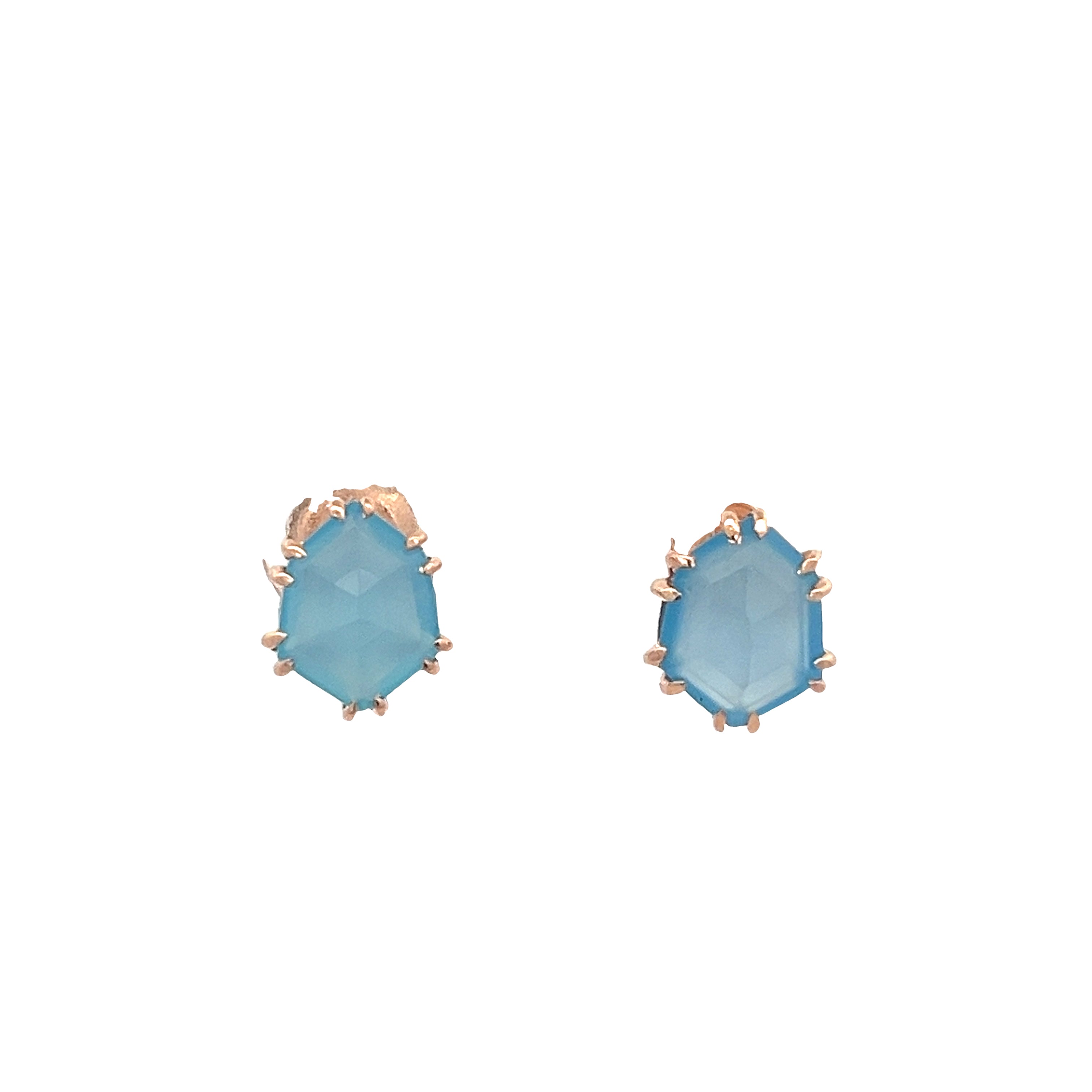 925RG HEXAGONAL CHALCEDONY BLUE TREATED EARRING