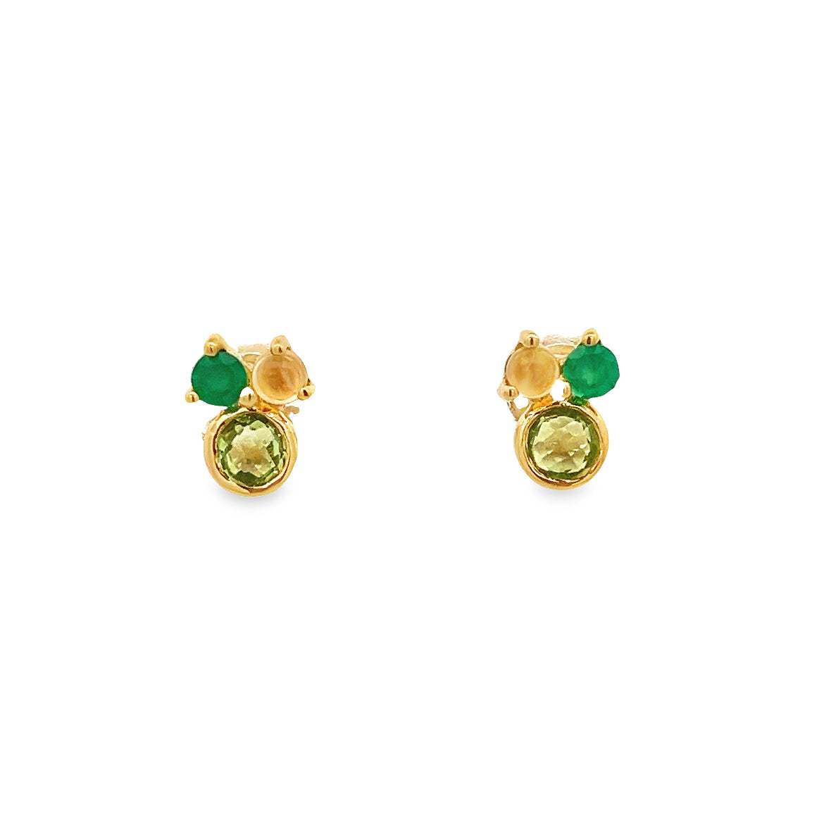 925 SILVER GOLD PLATED PERIDOT, CITRINE AND GREEN ONYX EARRINGS