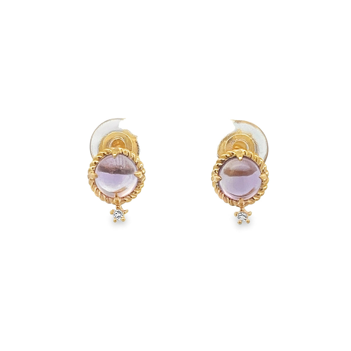 925 SILVER GOLD PLATED EARRINGS WITH AMETHYST AND WHITE TOPAZ