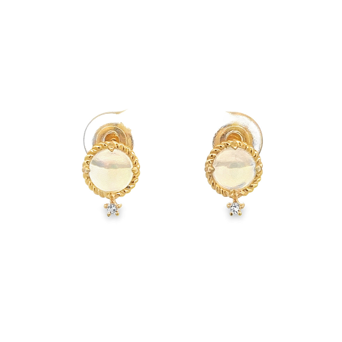 925YG BEZEL GILT ETHIOPIAN OPAL BIRTSTONE TOPAZ WHITE EARRING