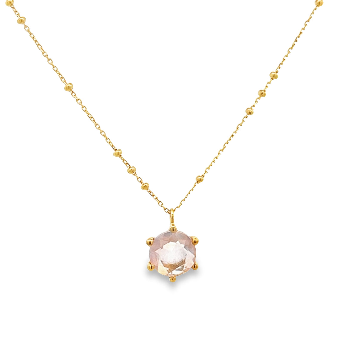 925 SILVER GOLD SPHERES CHAIN HEXAGONAL ROSE QUARTZ NECKLACE