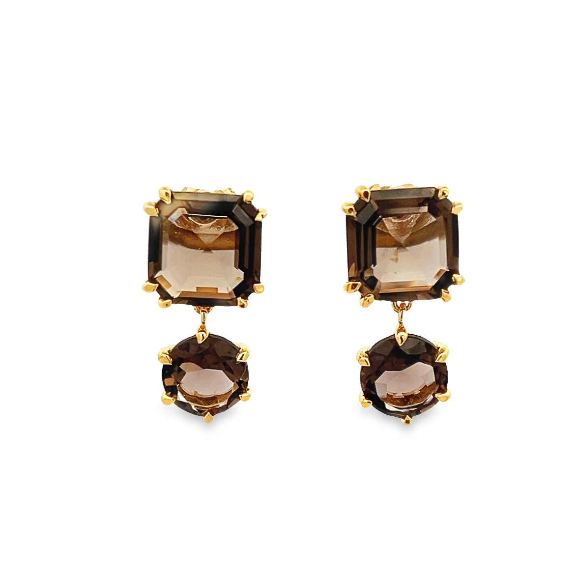 925 SILVER GOLD SMOKY QUARTZ EARRINGS