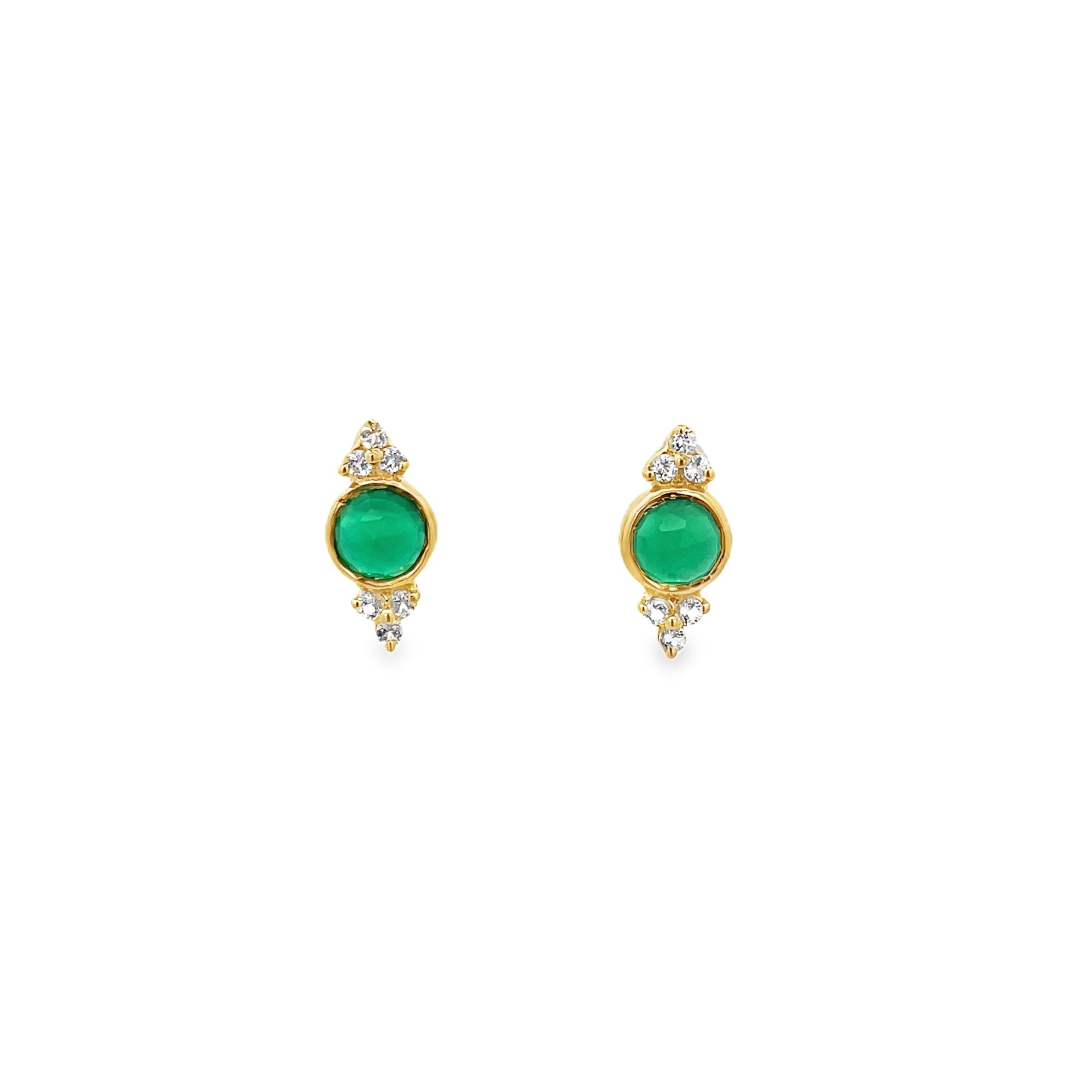925YG CLUSTER TOPAZ WHITE BEZEL ONYX GREEN EARRING