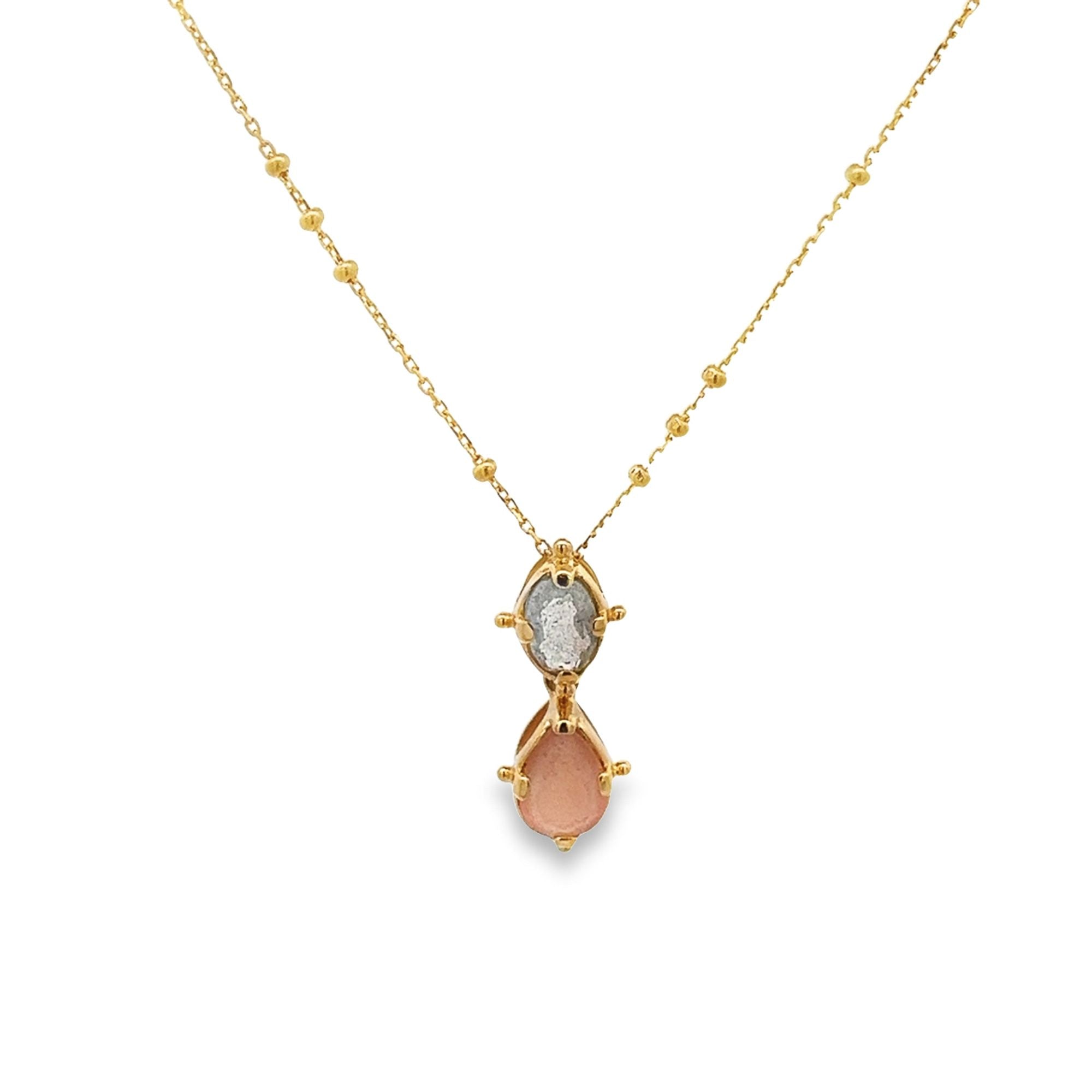 925YG OVAL CUT LABRODORITE PEARS MOONSTONE PEACH NECKLACE