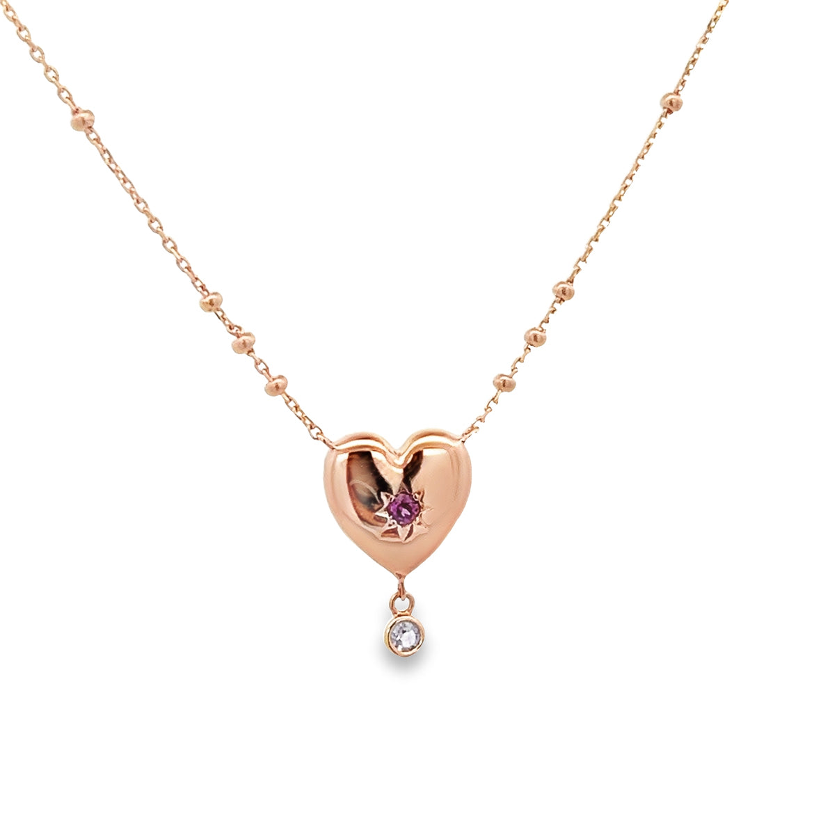 SUN HEART GARNET AND AMETHYST RHODOLITE NECKLACE SET IN 925 ROSE GOLD PLATED