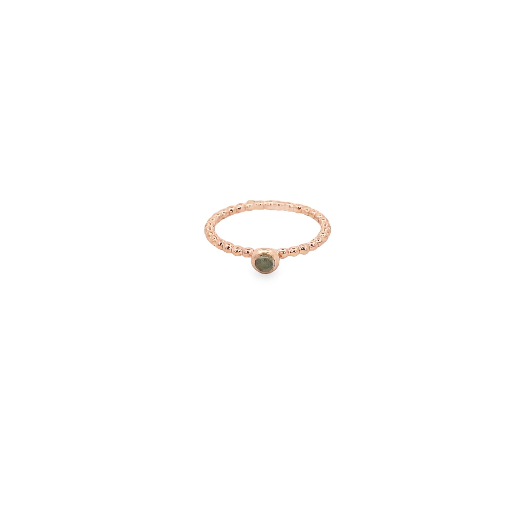 LABRADORITE BEADED BEZEL RING SET IN 925 ROSE GOLD PLATED
