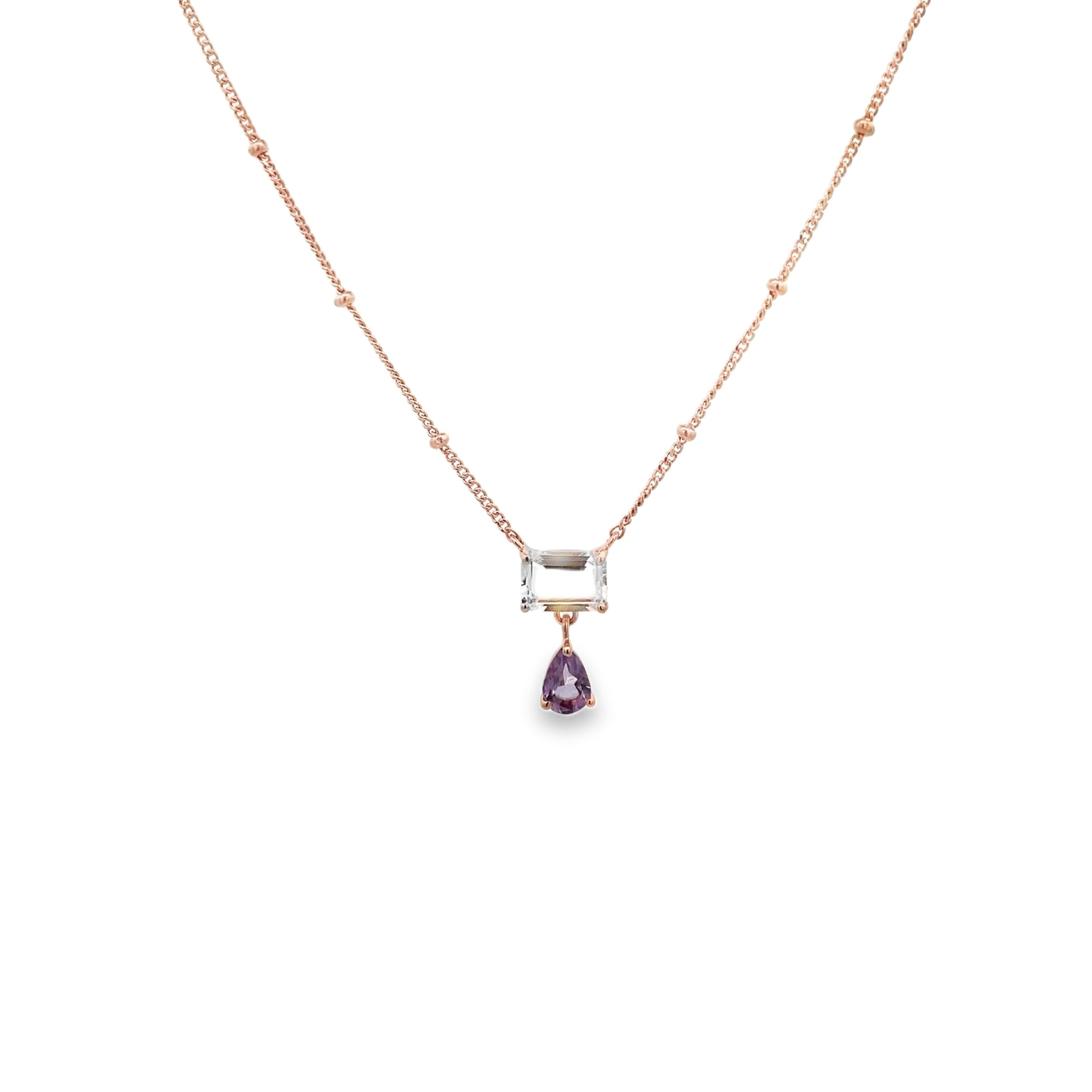 AMETHYST PEAR CUT BAGUETTE BRAZILIAN NECKLACE SET IN 925 GOLD PLATED