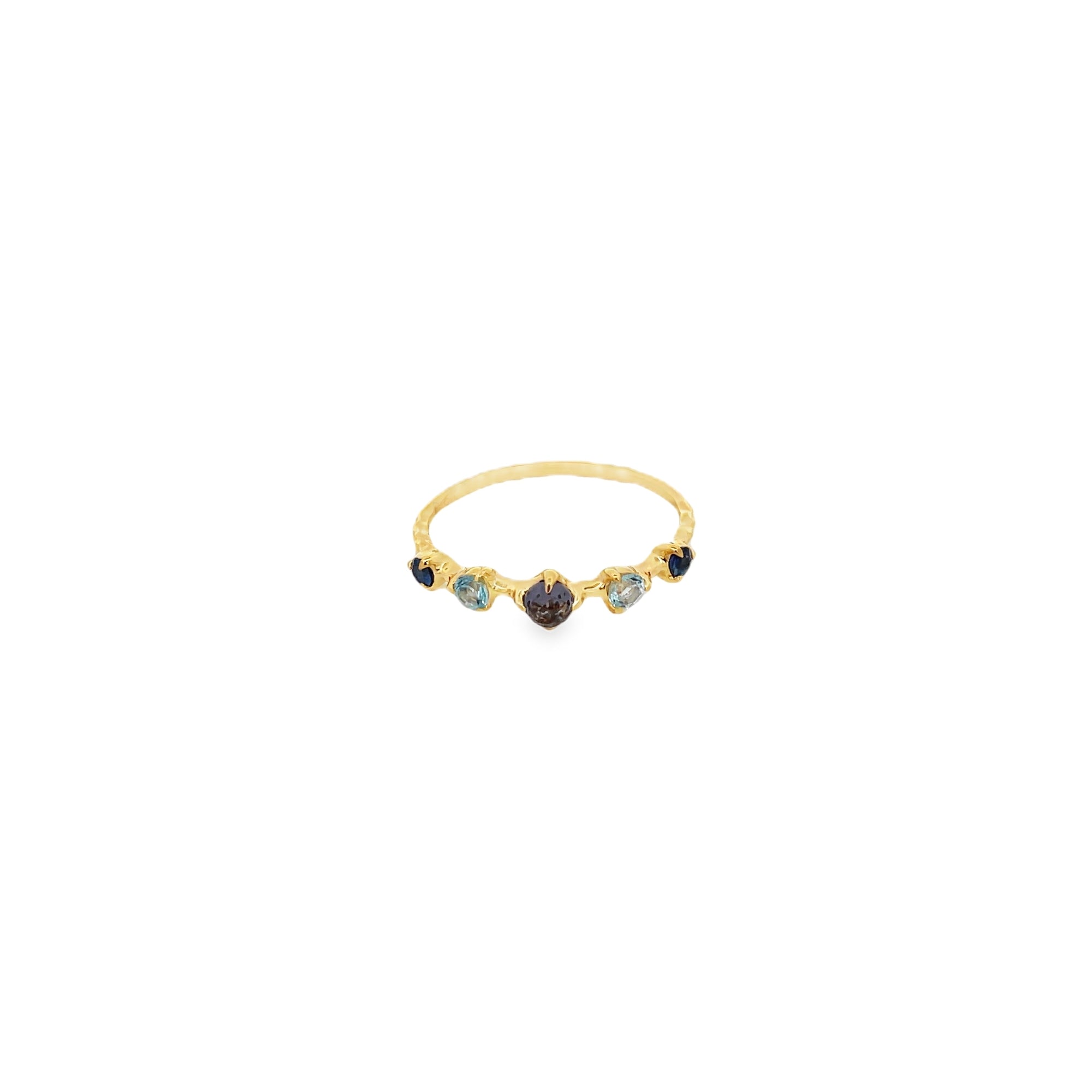 BLUE SAPPHIRE, IOLITE AND BLUE TOPAZ STONE RHODOLITE RING SET IN 925 YELLOW GOLD