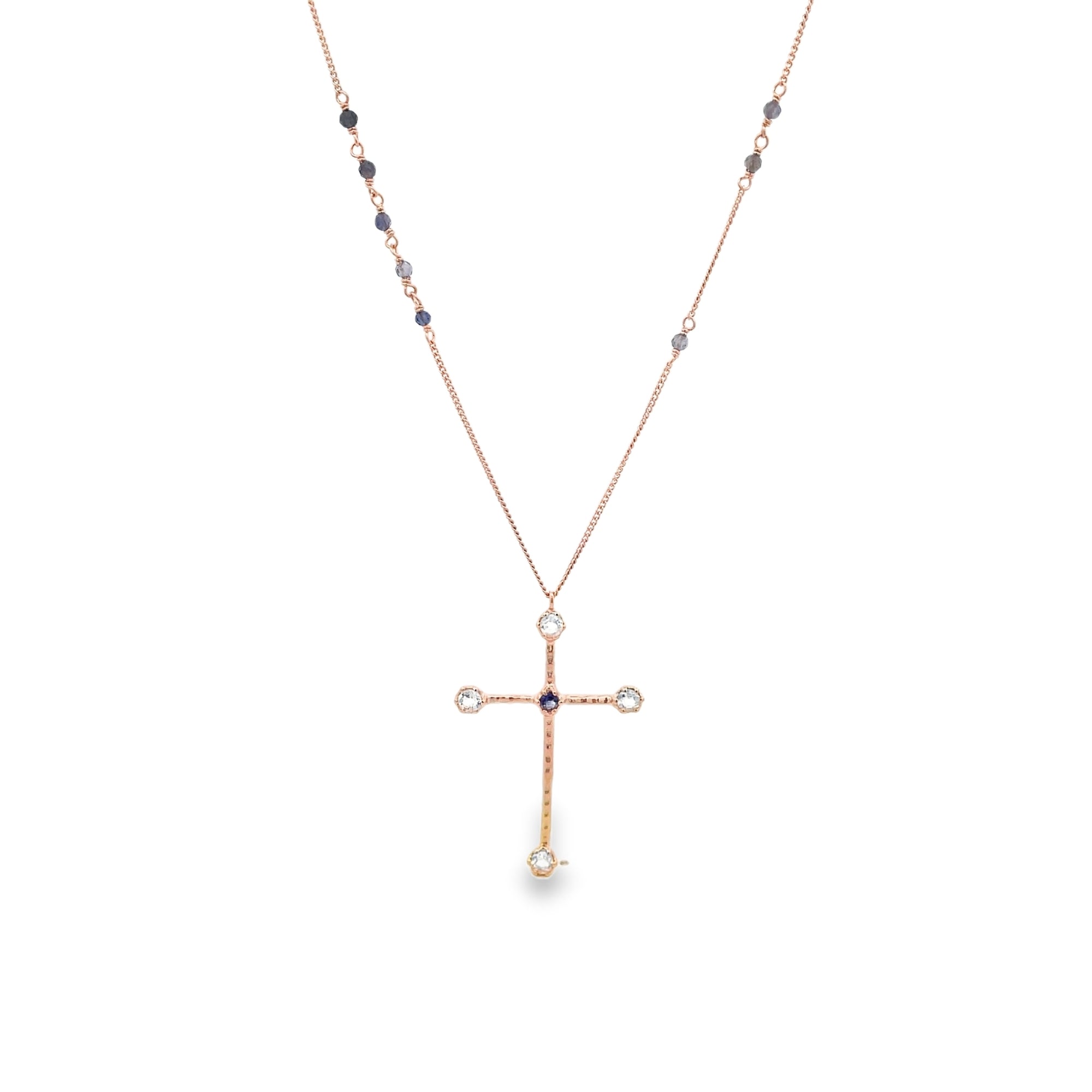 925RG CROSS MOONSTONE RAINBOW CHAIN BEADS IOLITE NECKLACE
