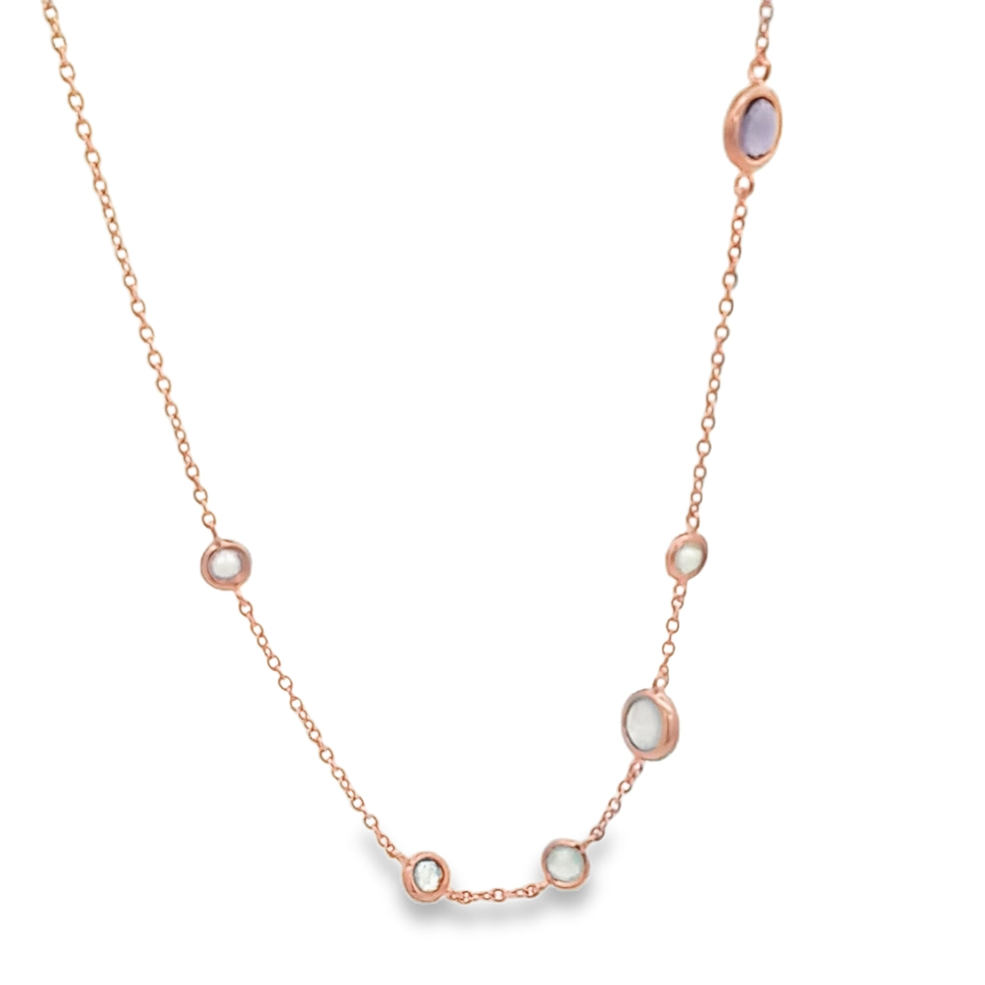 925RG MULTI BEZEL AMETHYST BRAZILIAN AQUA CHALCEDONY CITRINE NECKLACE