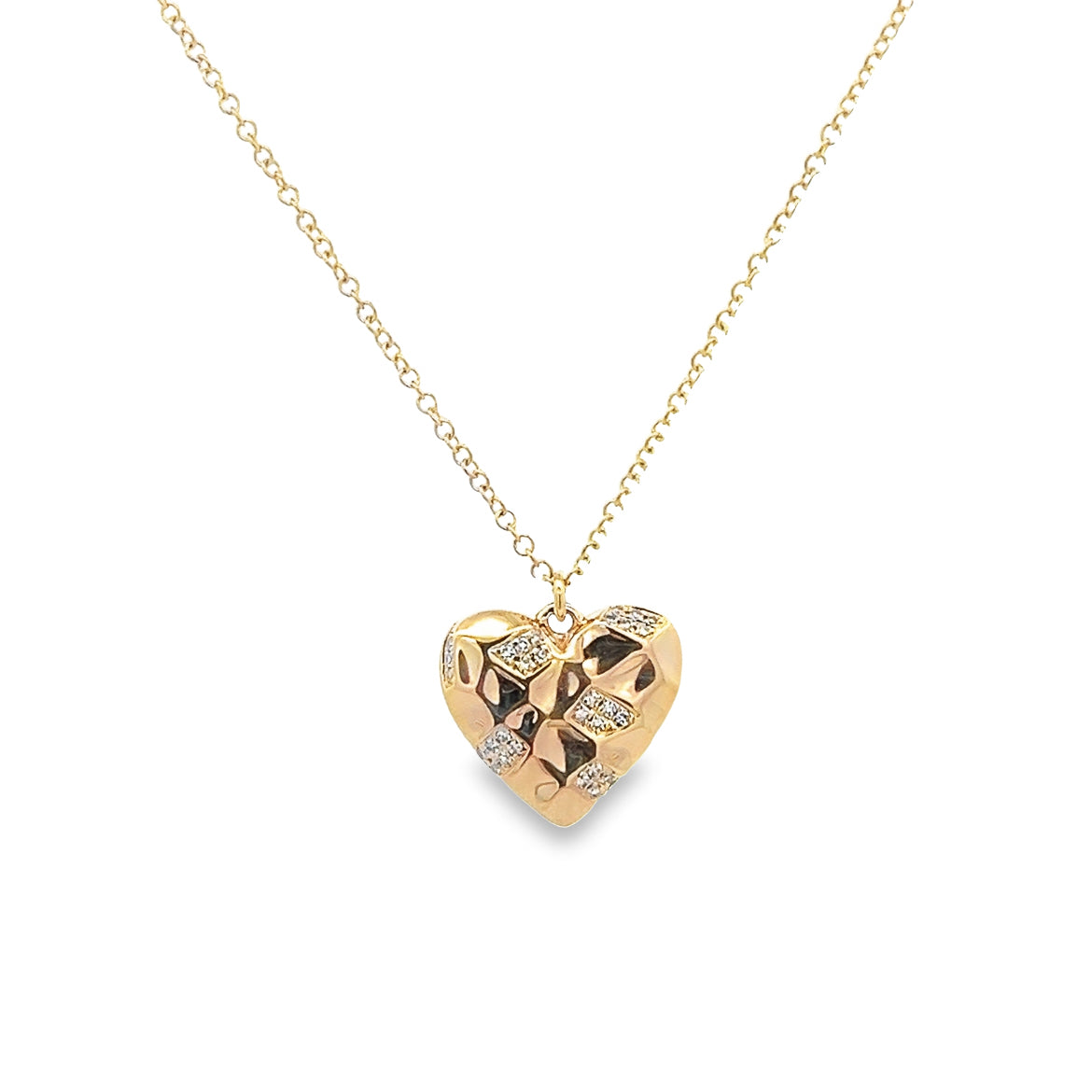D0.07CT 14KY TEXTURE HEART NECKLACE