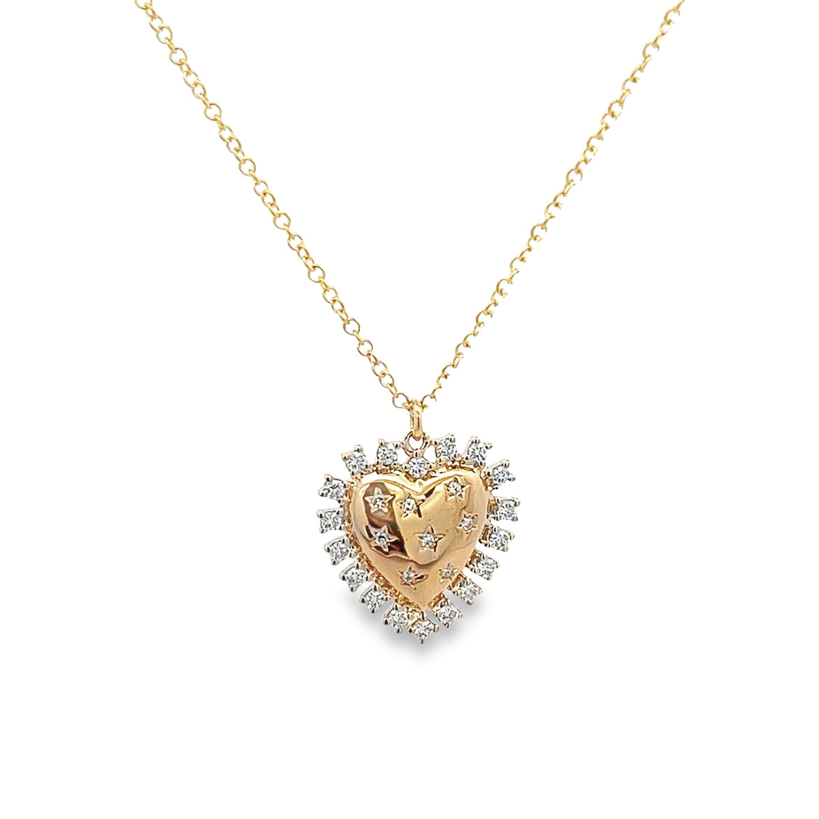 D0.23CT 14KY PUFFED HEART DIAMOND AROUND NECKLACE