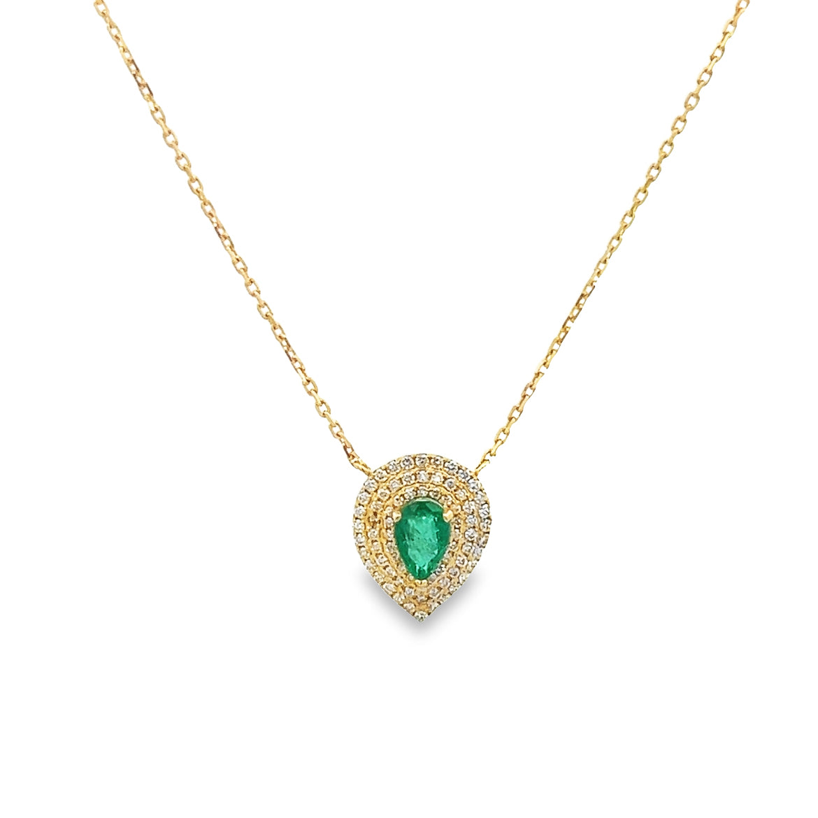 D0.25CT 18KY DROP HALO TRIPLE PAVE NECKLACE EM0.44 CT