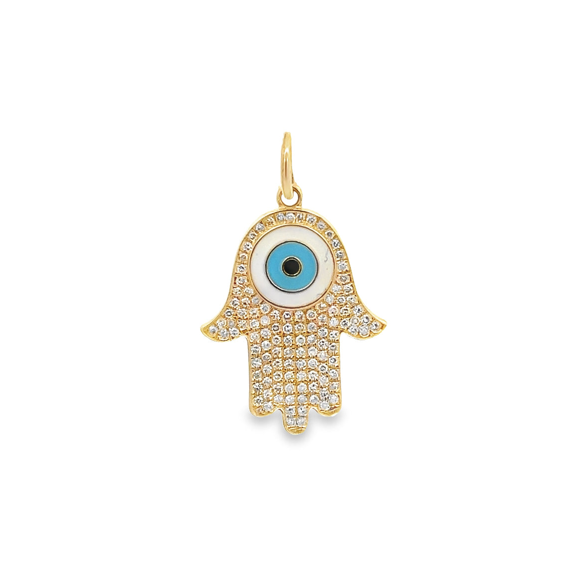 14K GOLD HAMSA CHARM WITH DIAMOND PAVE