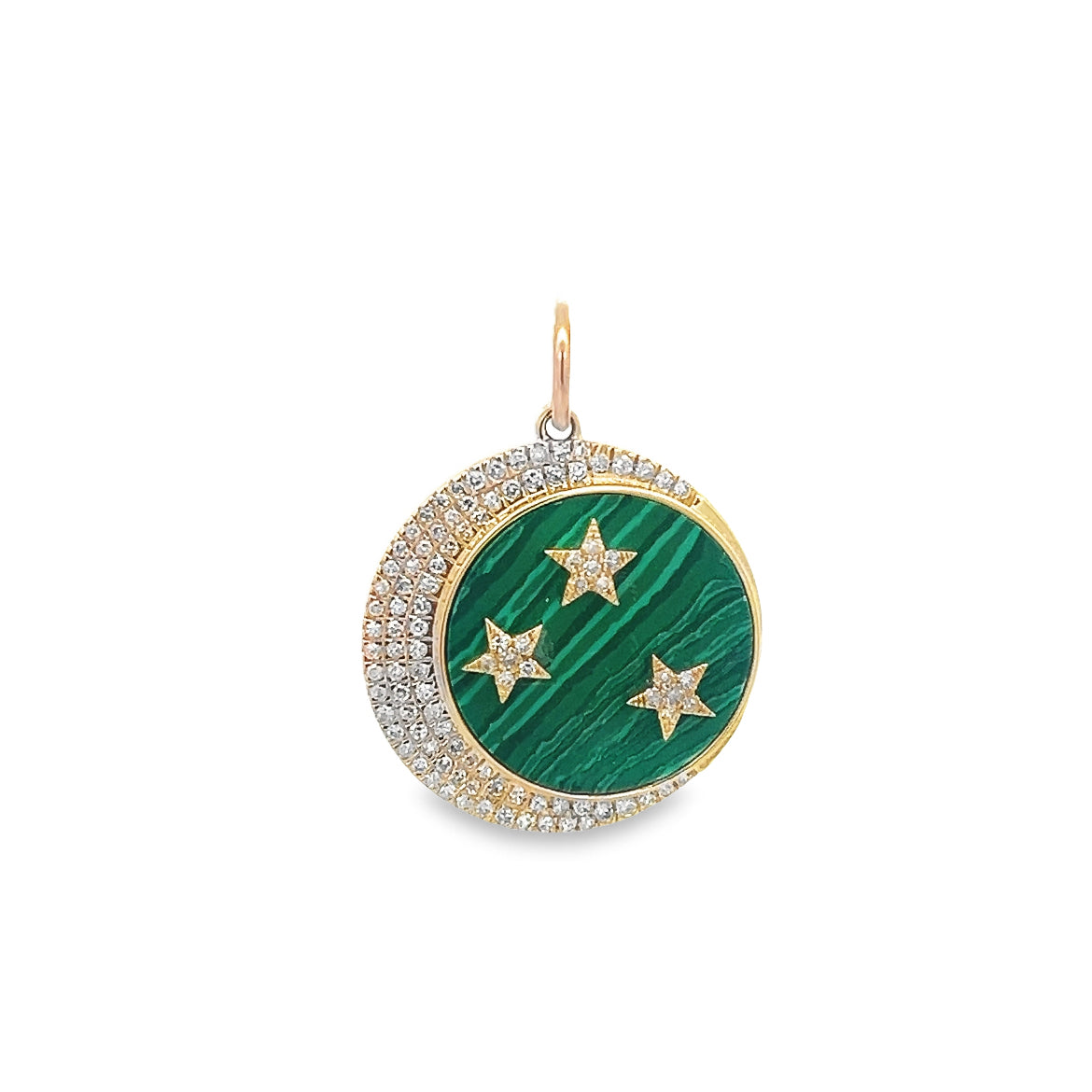 D0.29CT 14KY MOON PAVE CIRCLE TRIPLE STAR COIN PENDANT MAL3.30CT