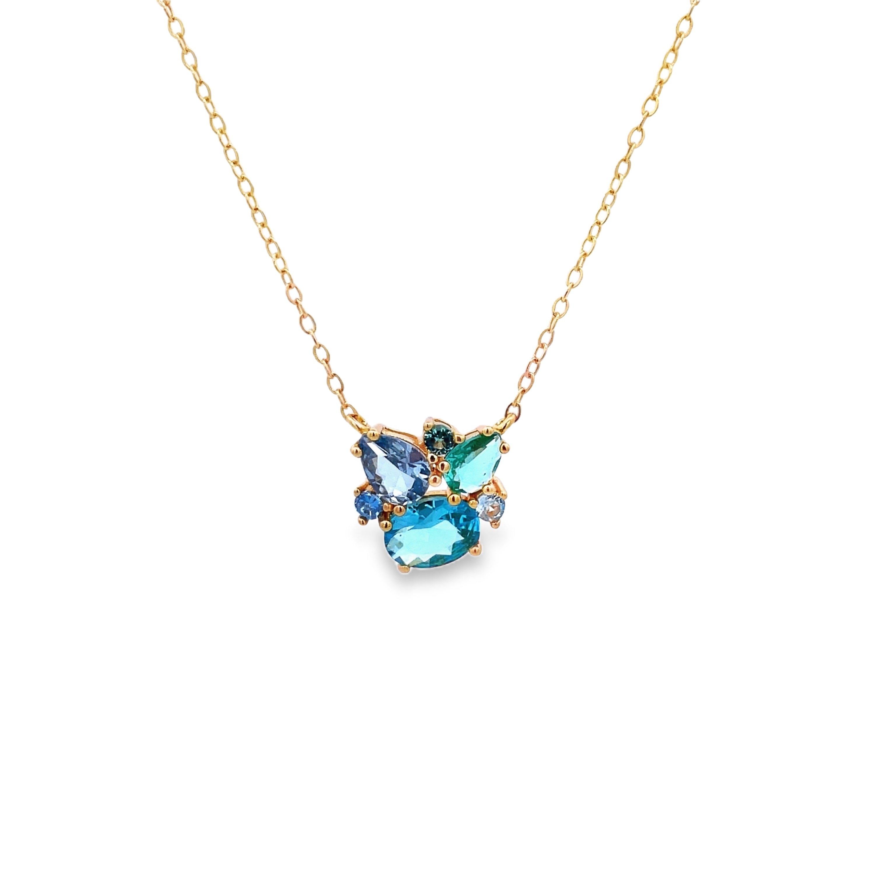 SKY BLUE BRIGHTON CLUSTER NECKLACE SET IN 925 GOLD PLATED