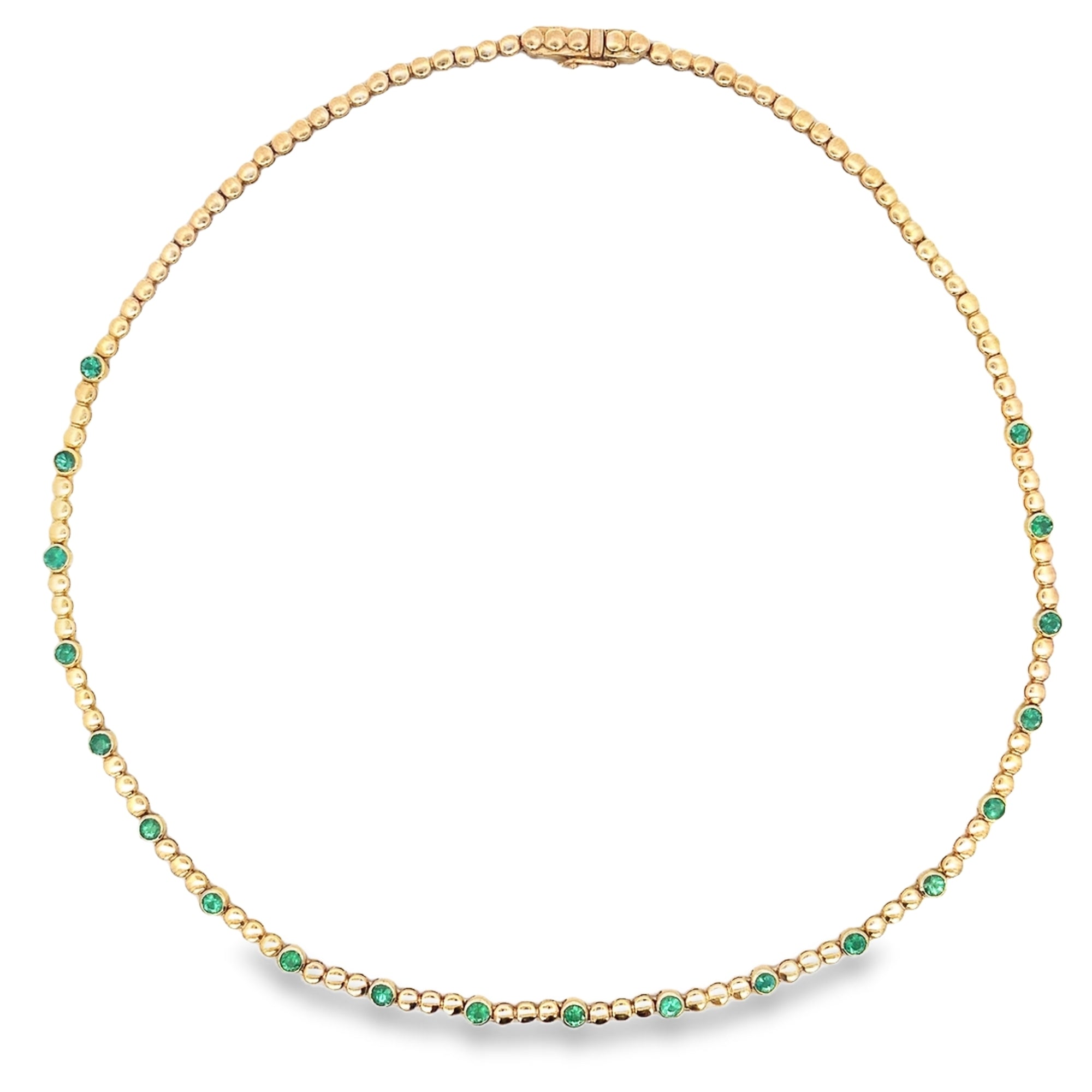 14KY TENNIS BEADED BEZEL EMERALD NECKLACE EM2.40CT