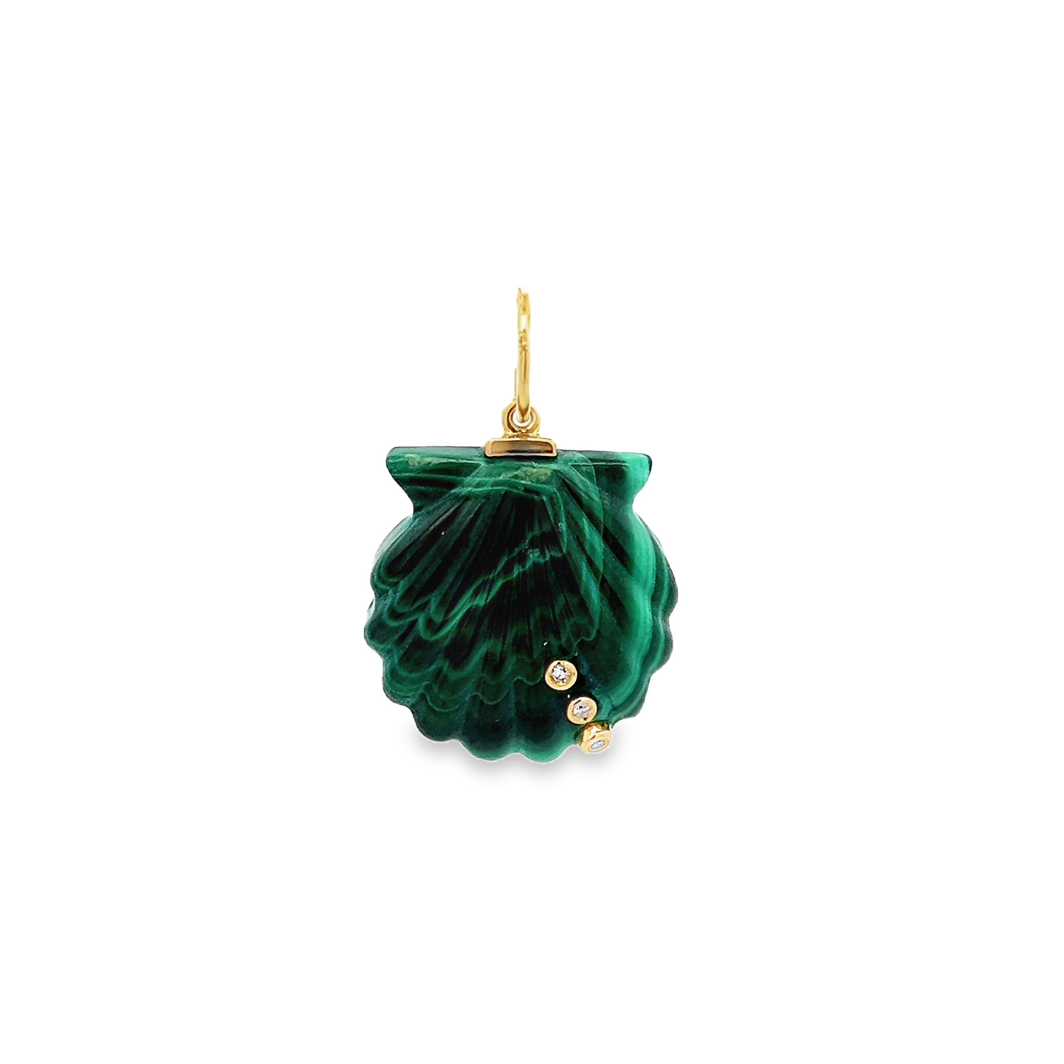 MALCHITE SEASHELL WITH DIAMOND ACCENT CHARM SET IN 14K YELLOW GOLD