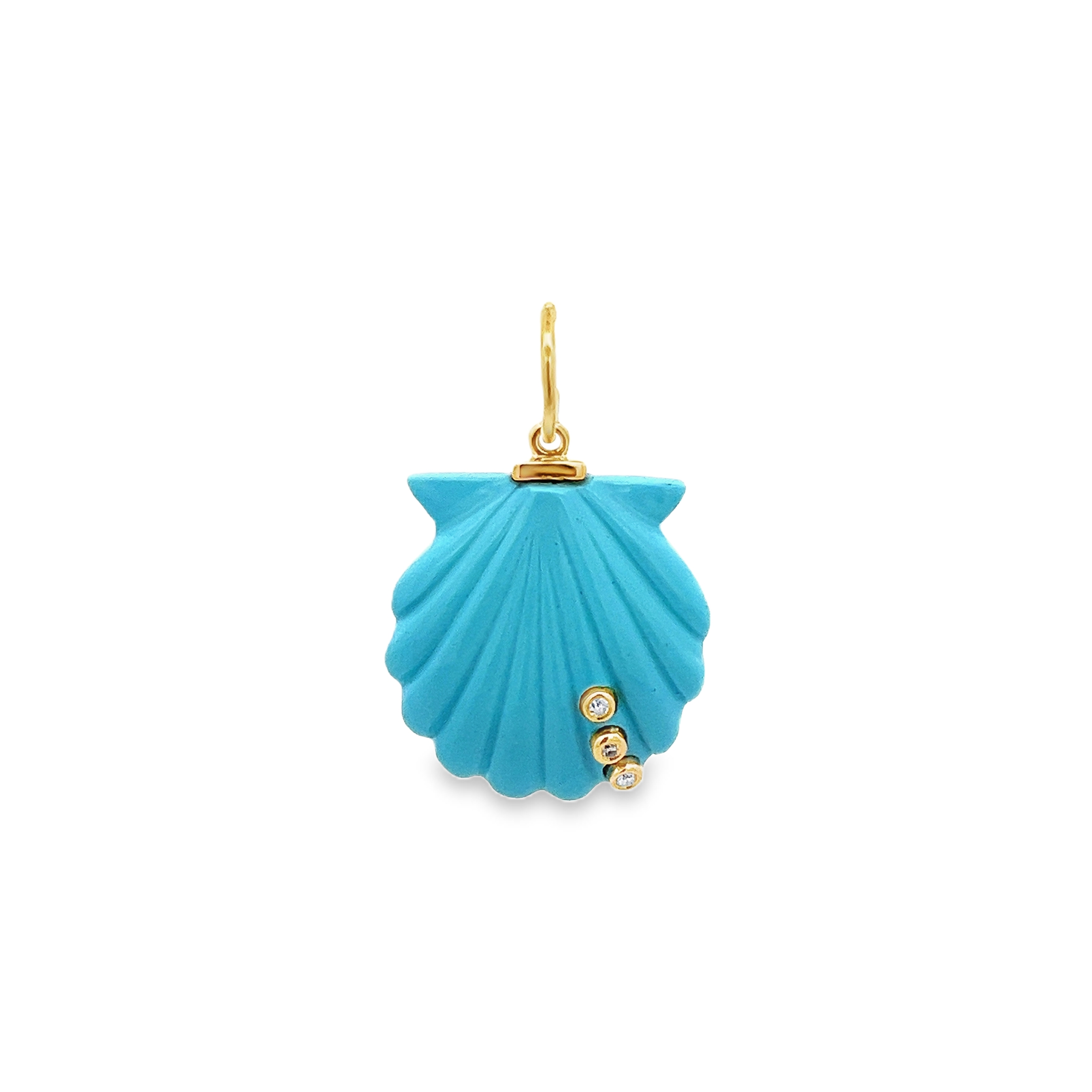 TURQUOISE SEASHELL WITH DIAMOND ACCENT CHARM SET IN 14K YELLOW GOLD