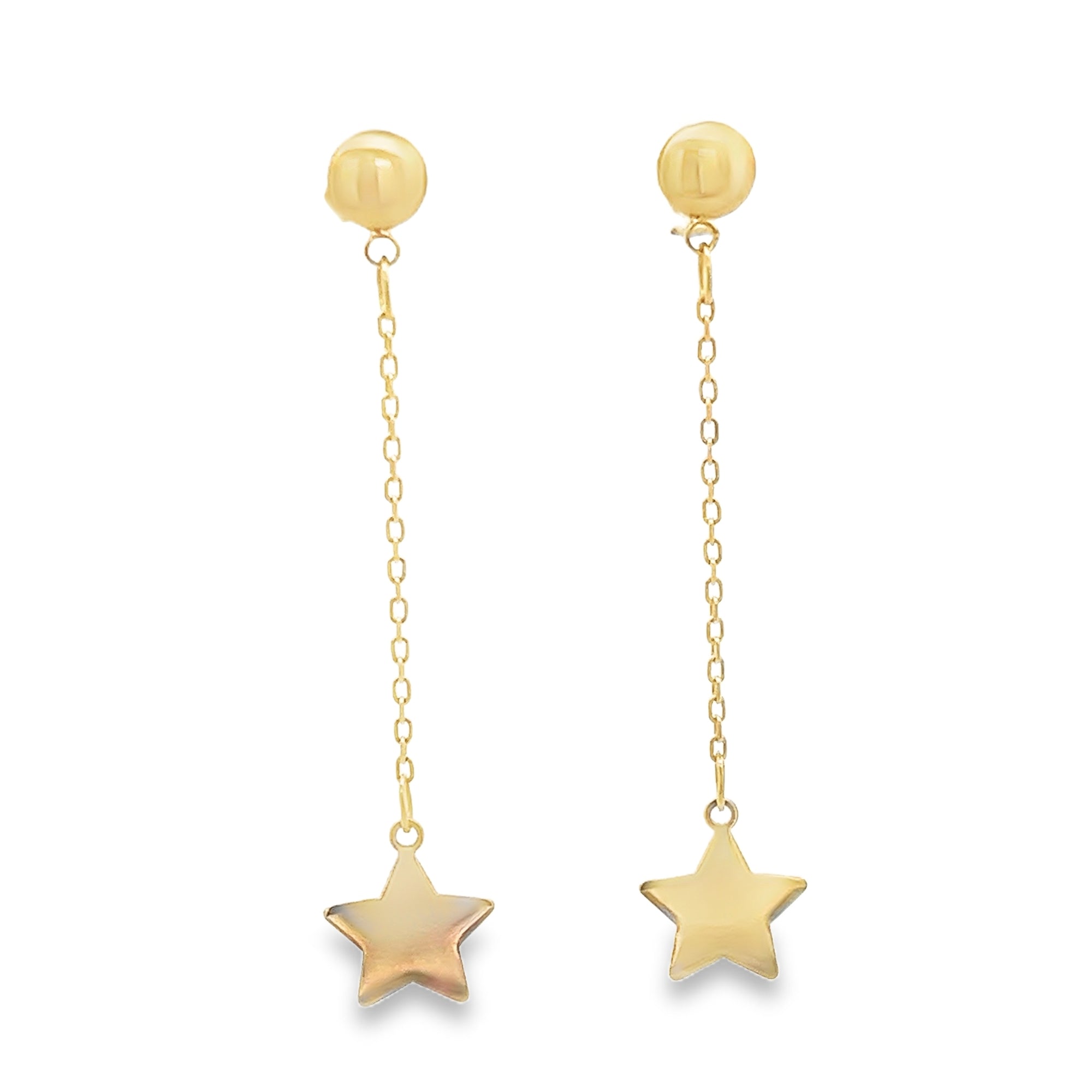 14KY TINY DISC PUFFY AND CHAIN STAR SMOOTH EARRINGS