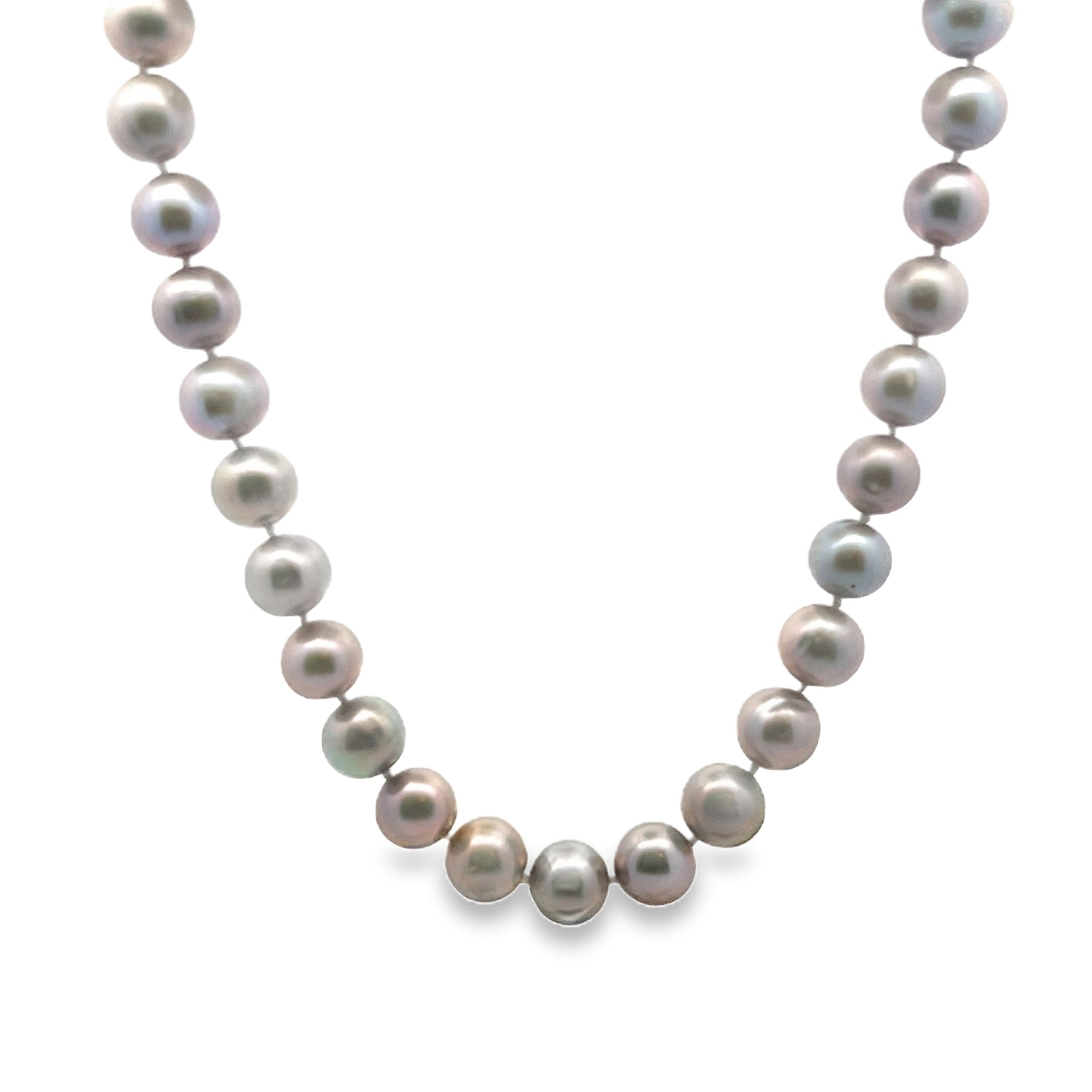 SILVER GREY PEARL STERLING SILVER CLASP 10MM 35INCH NECKLACE