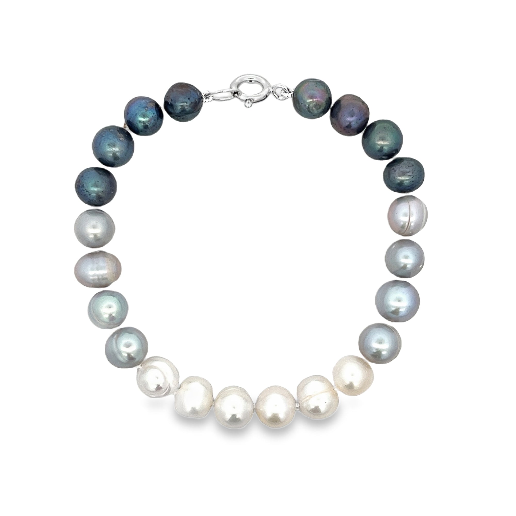 WHITE GREY BLACK PEARL STERLING SILVER CLASP 8MM BRACELET