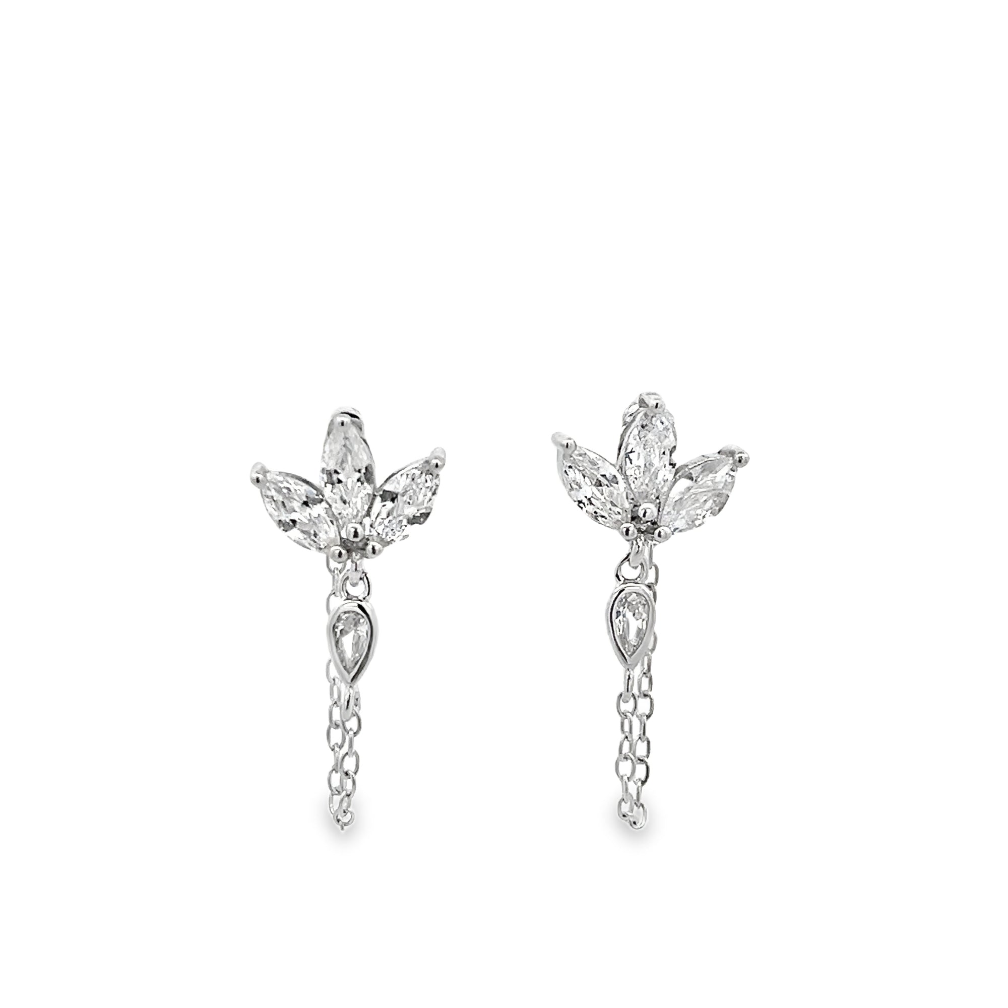 925SL FLOWER WITH CHAIN CZ EARRINGS