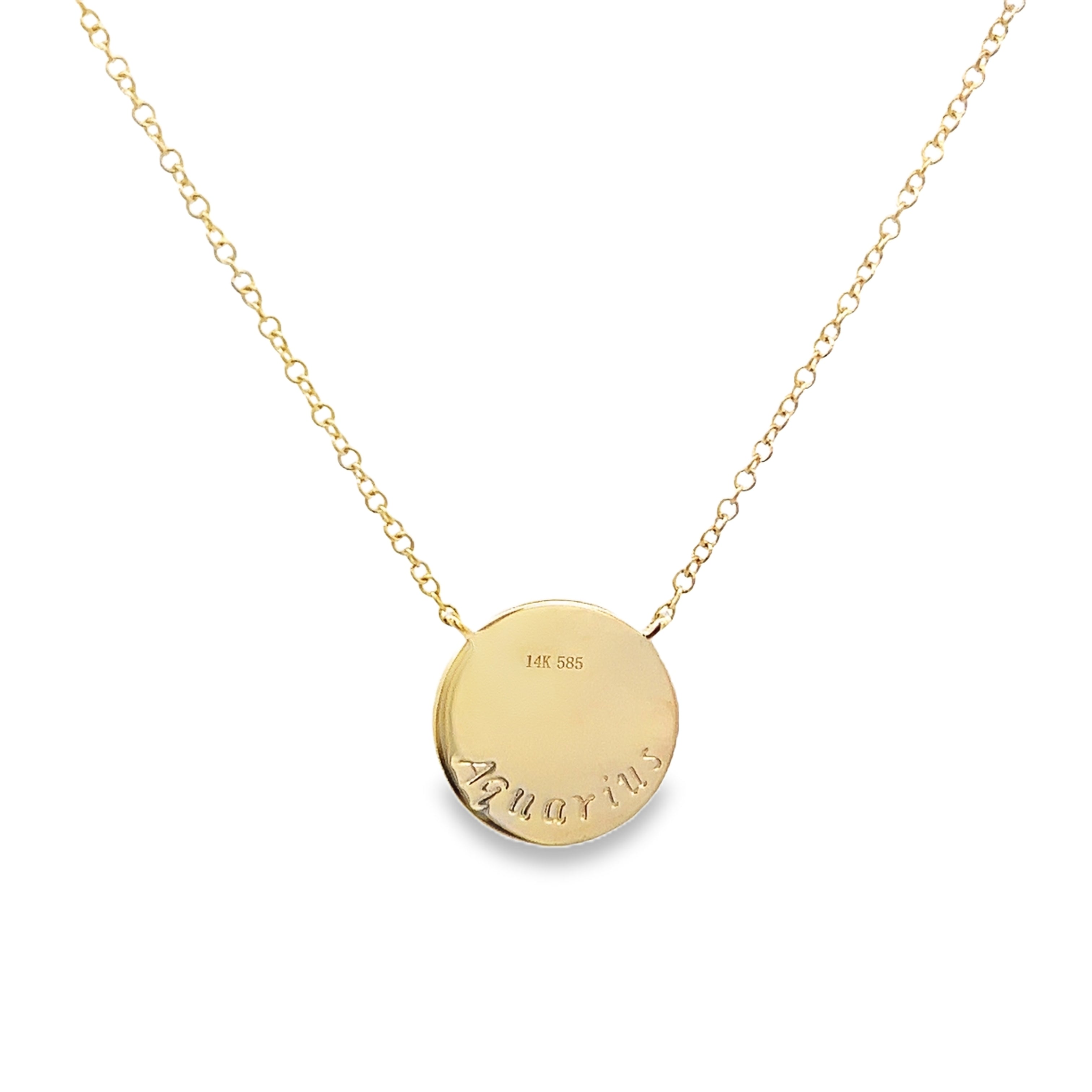 AQUARIUS ZODIAC PENDANT WITH DIAMOND HALO NECKLACE IN 14K YELLOW GOLD