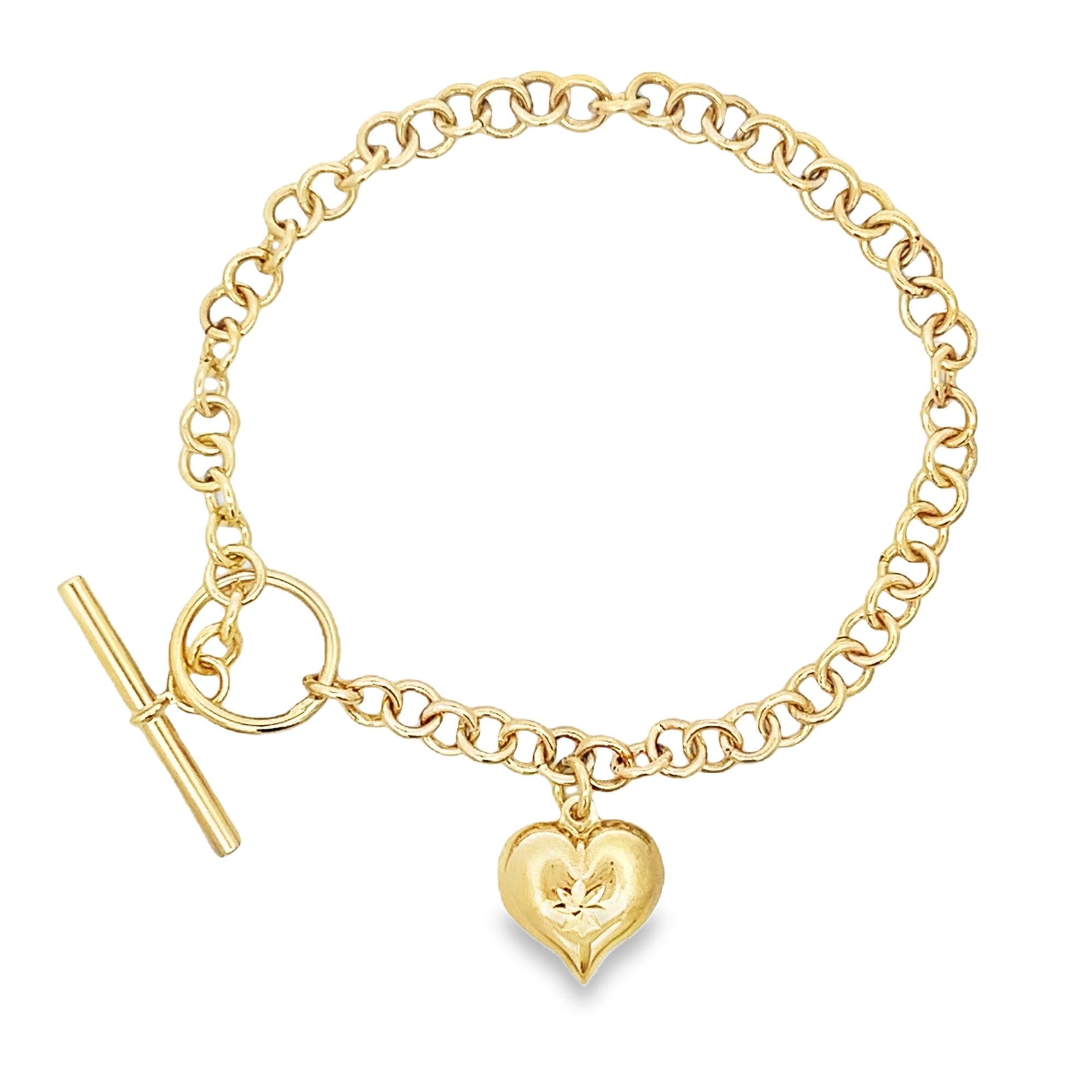 14KY ROLO CHAIN PUFF HEART WITH STAR BRACELET