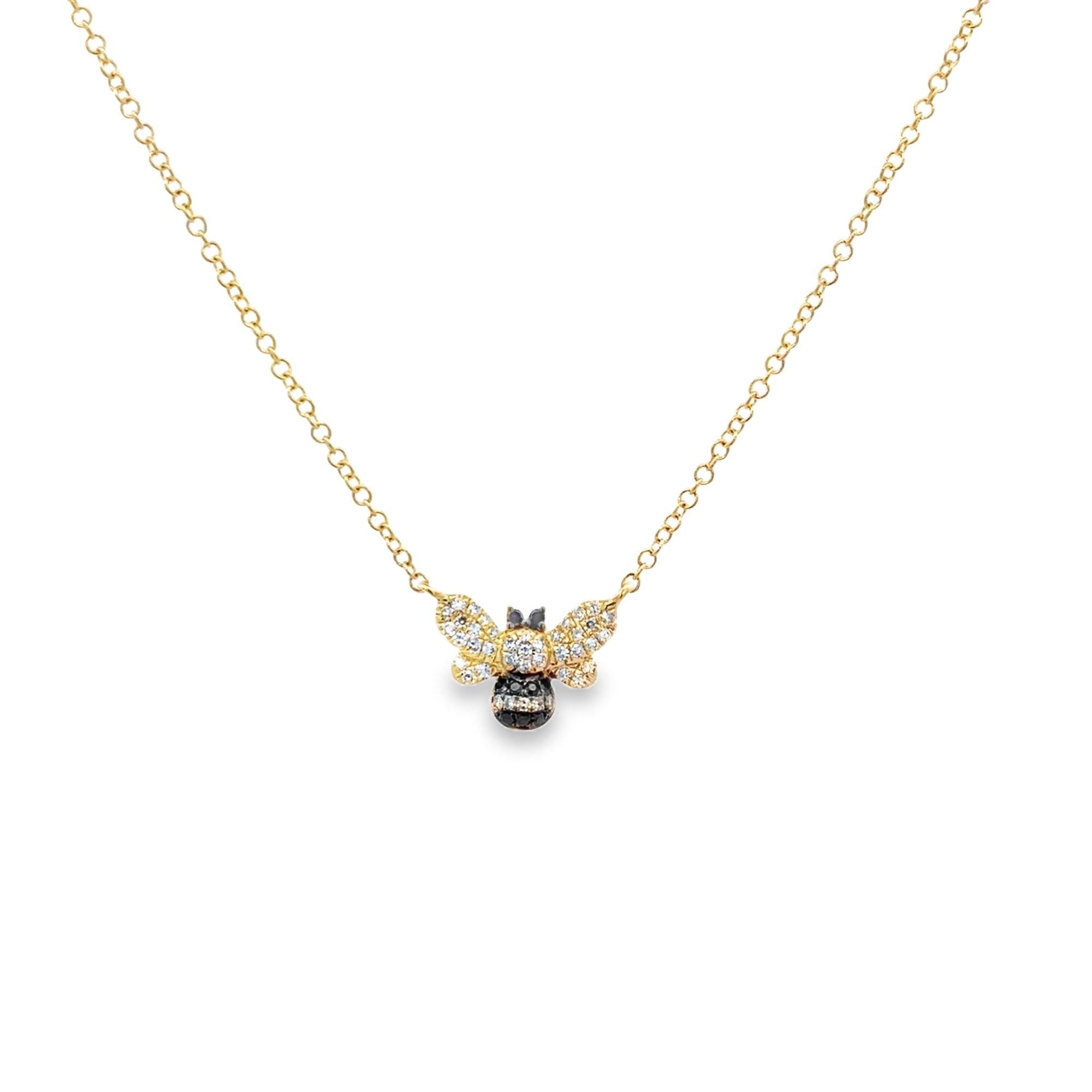 D0.09CT 14KY BEE CHARM NECKLACE DB0.03CT