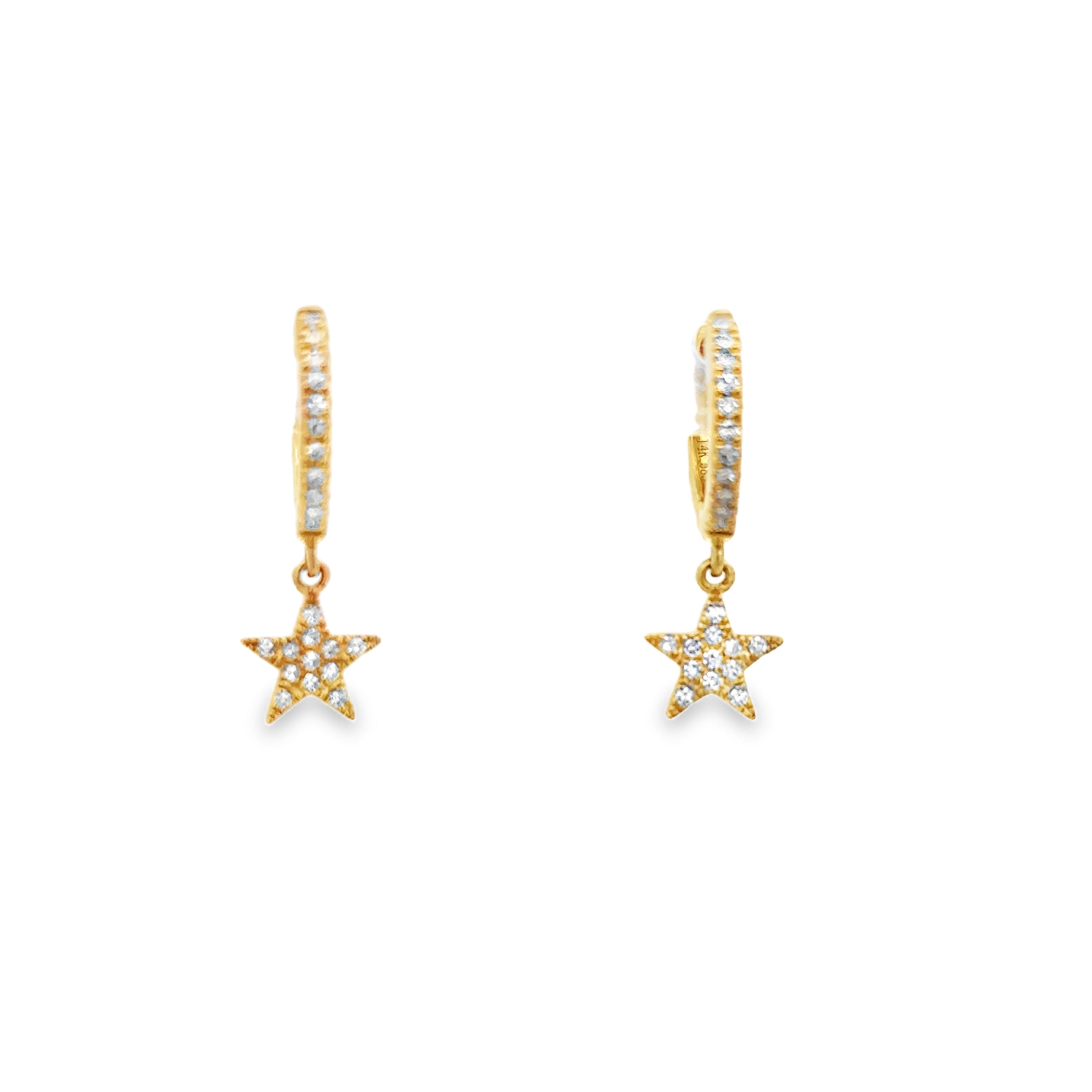 DIAMOND STAR HUGGIE EARRINGS SET IN 14K YELLOW GOLD