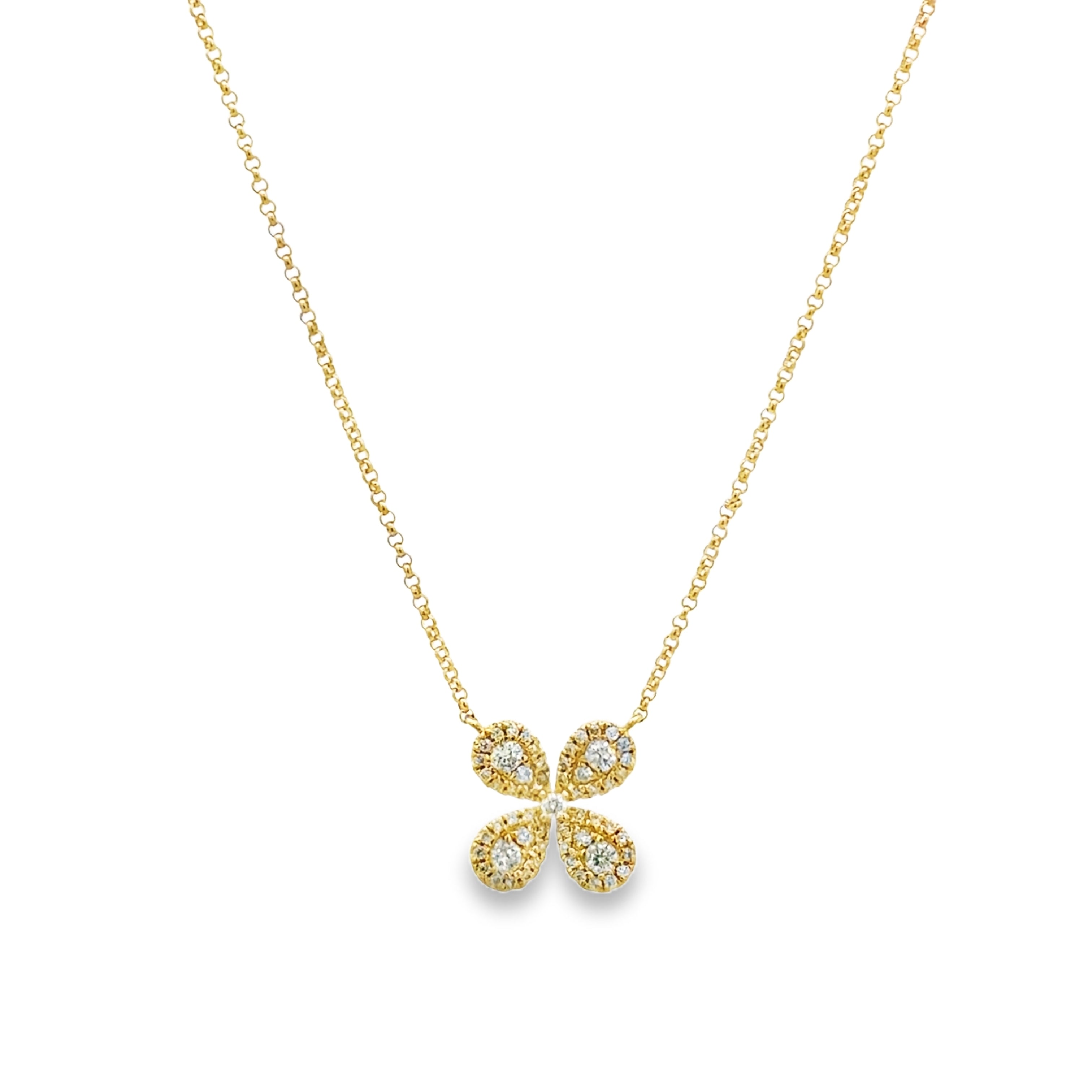 D0.41CT 14KY FLOWER FOUR PETALS NECKLACE