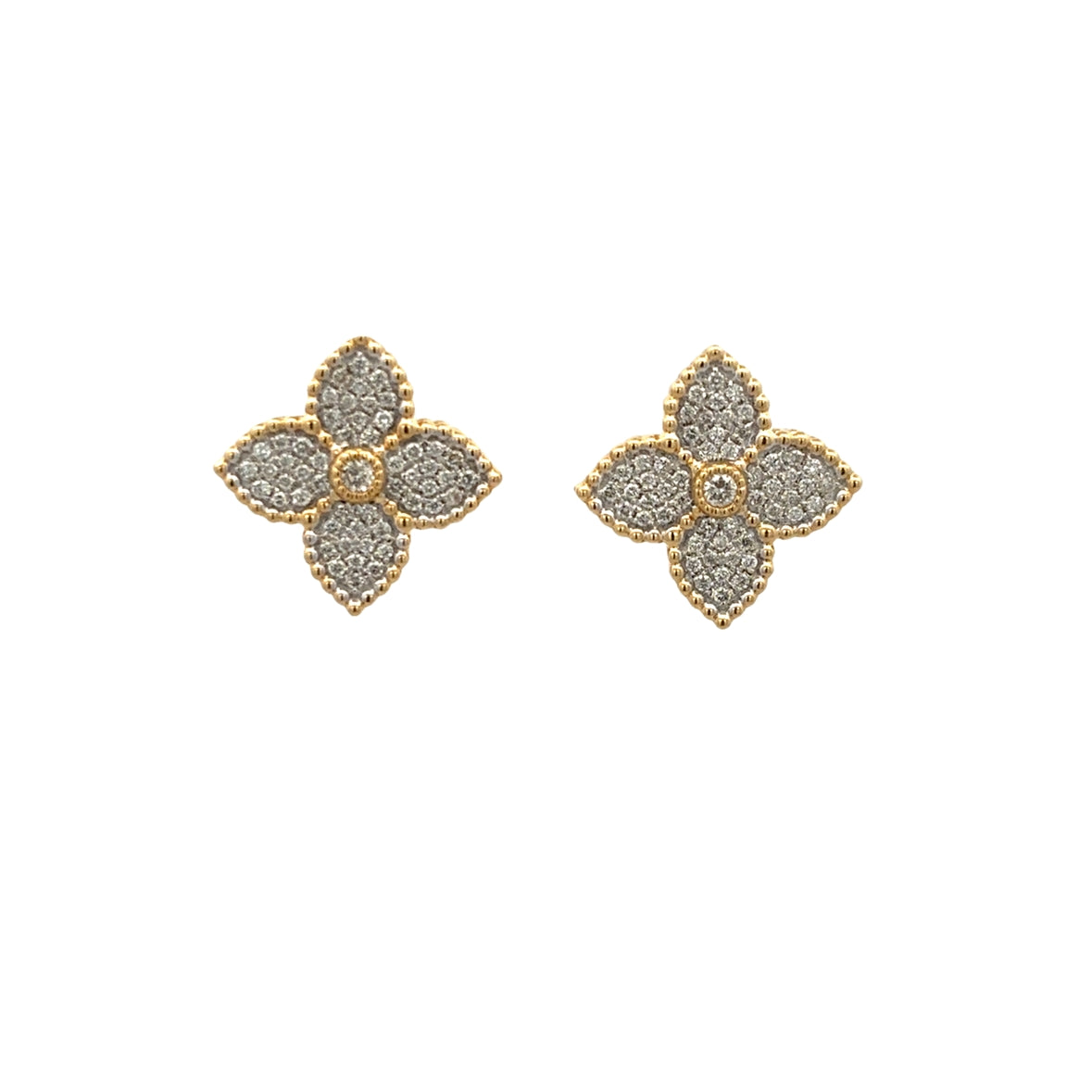 D0.38CT 14KY FLOWER CLOVER PAVE EARRINGS